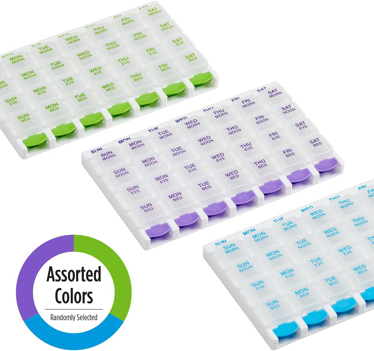 Ezy Dose Weekly (7 Day) 4 Times a Day Push Button Pill Organizer and Vitamin Planner │ Removable Daily Pillboxes | Patented Design | Assorted Colors image number 6