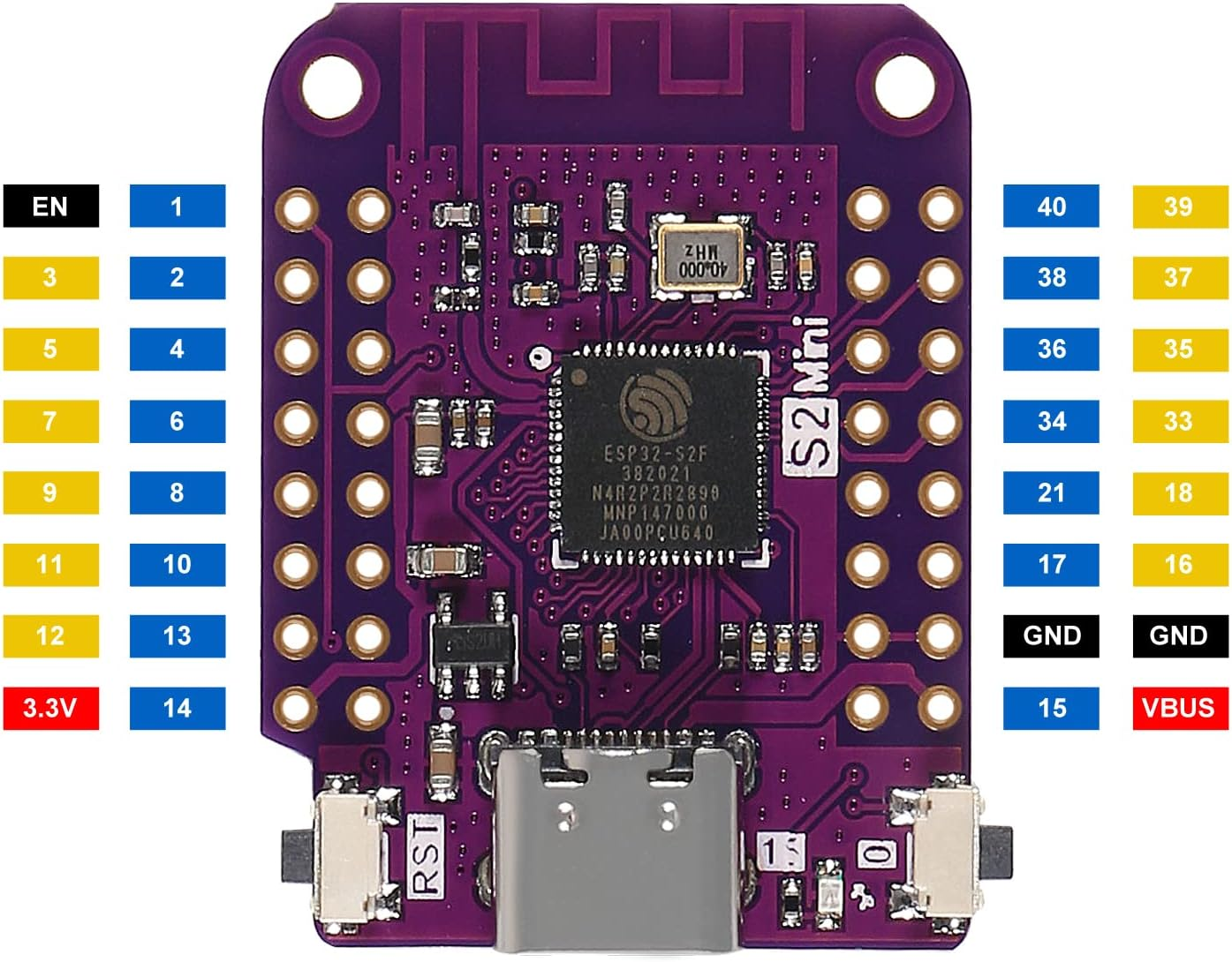 DIANN 2Pcs ESP32 S2 Mini V1.0.0 Wifi IOT Board Based ESP32-S2FN4R2 ESP32-S2 4MB Flash 2MB PSRAM Micropython Type-C image number 1