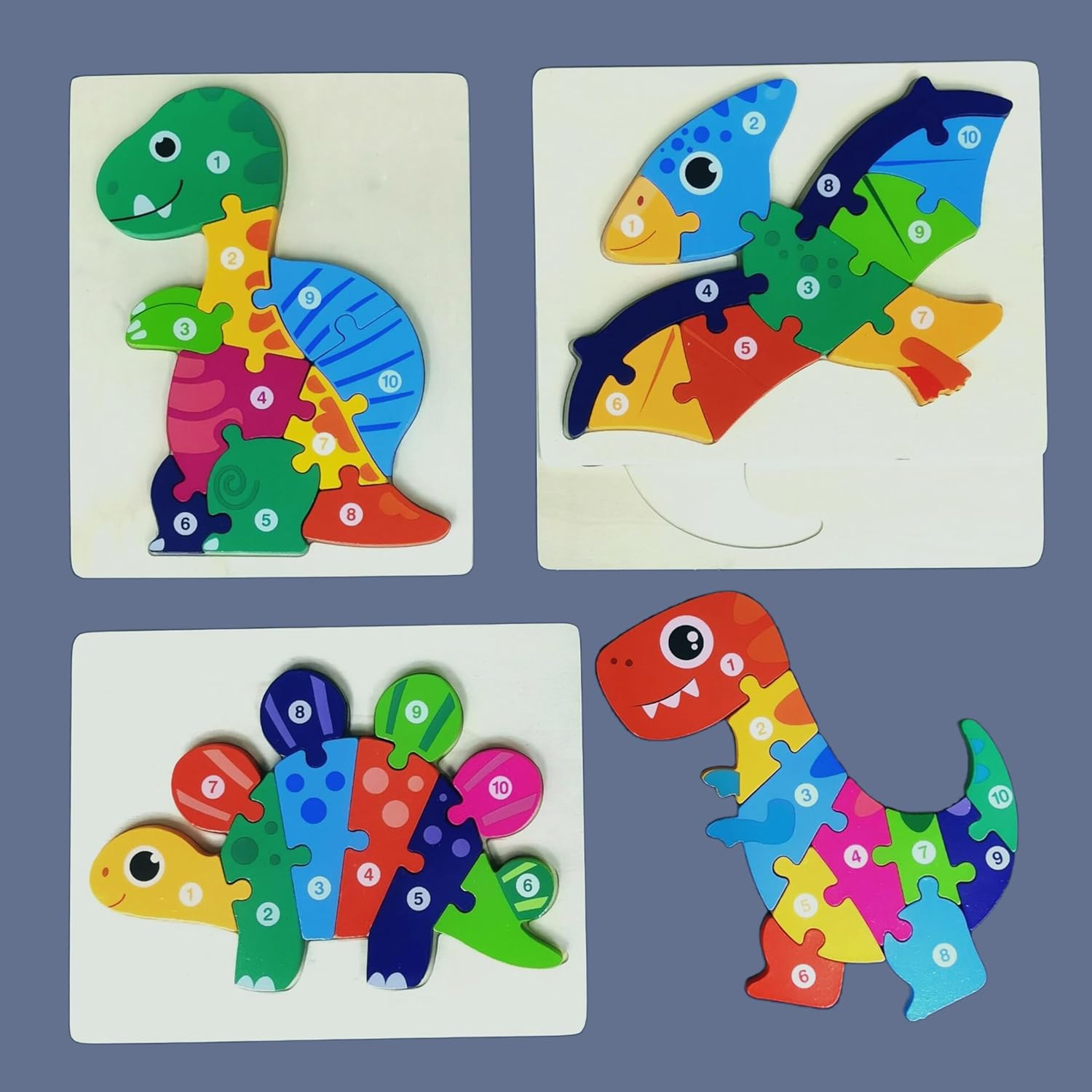 BEACENOV Toddler Puzzles,Set of 4,Large Wooden Dinosaurs Jigsaw Puzzle Toys for 2 3 4 5 Year Old Baby Boys Girls Gift,Montessori Preschool Learning Educational Toy [ Color & Shape Cognitive Skill ] image number 4