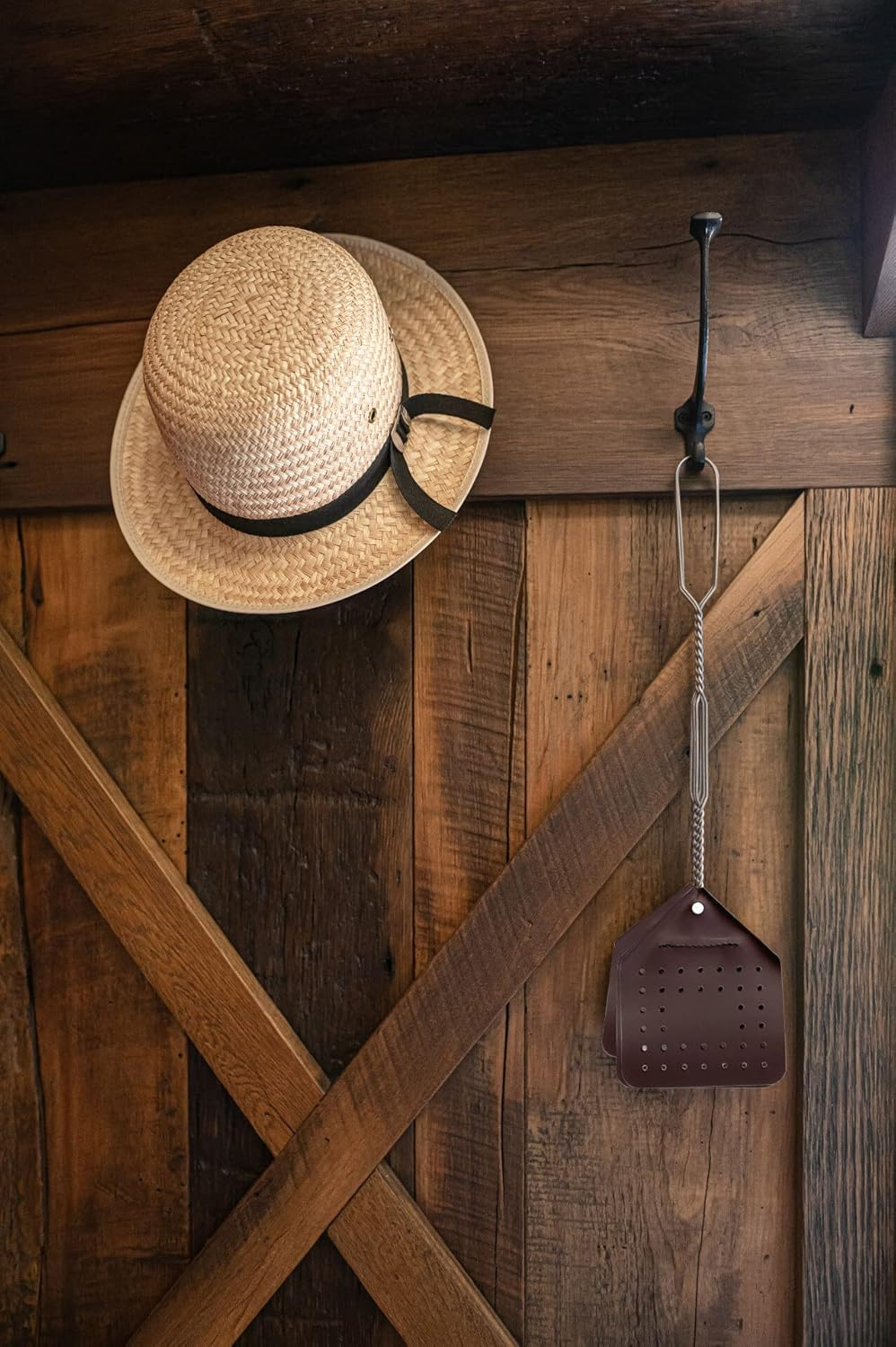 Leather Fly Swatter &ndash; 17&rdquo; Amish Made Heavy Duty Flyswatter &ndash; Durable Metal Spring Handle - Rustic Fly Swatter for Flies, Mosquitoes, Horse Flies, Wasps, Insects (2, Chocolate) image number 2