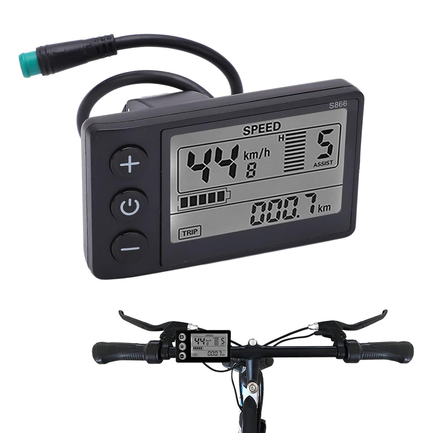 Changor Electric Bike LCD Display, S866 Waterproof ABS Control Panel with Large Backlit Screen for 24V/36V/48V Bikes with 22.2Mm/0.9In Handlebars