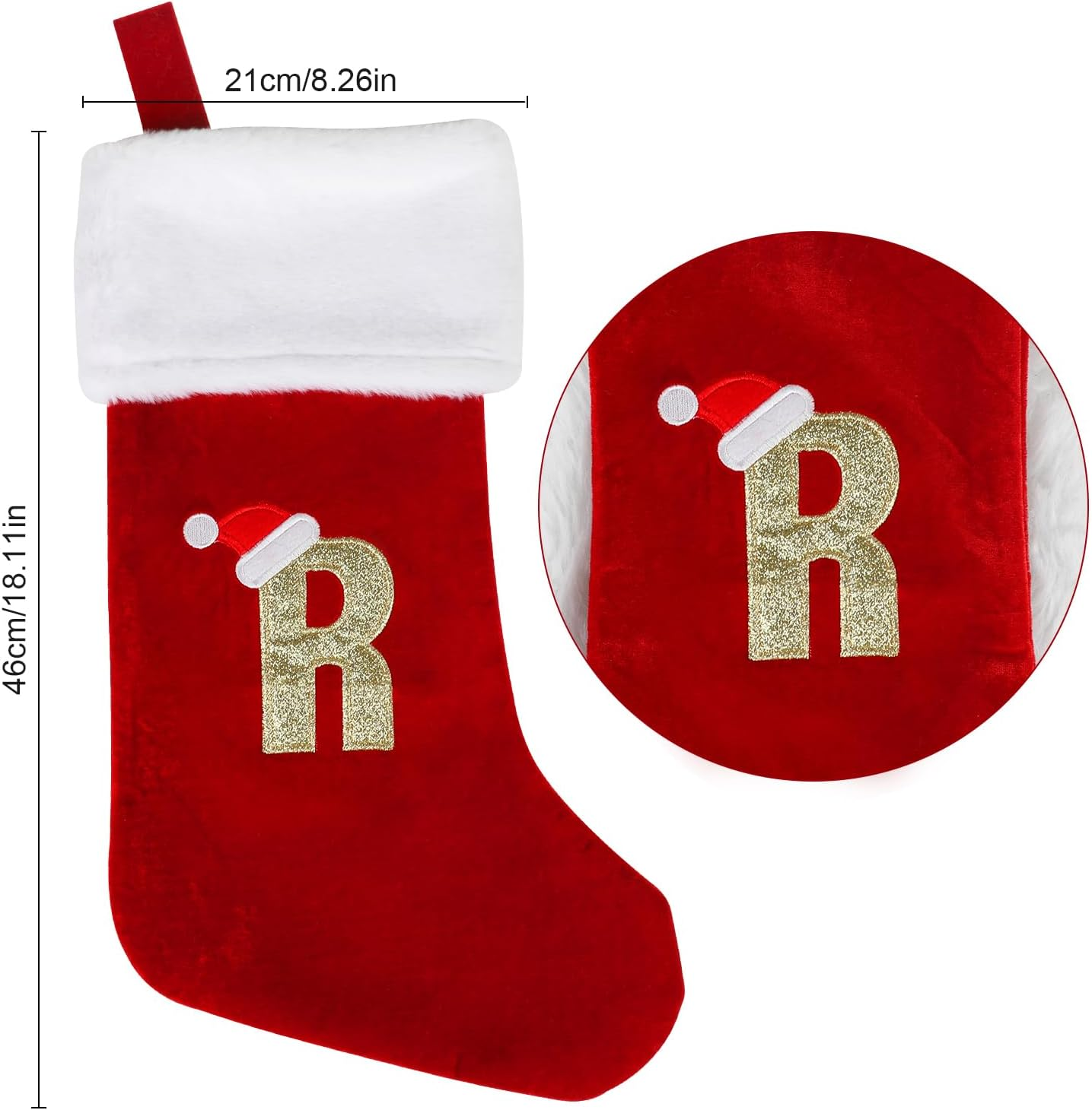 VEYLIN Christmas Stockings with Letters, 20 Inch Large Plush Christmas Stockings Embroidered Stockings Christmas Stockings for Kids/Adult Xmas Gift Stockings & Holders(R)