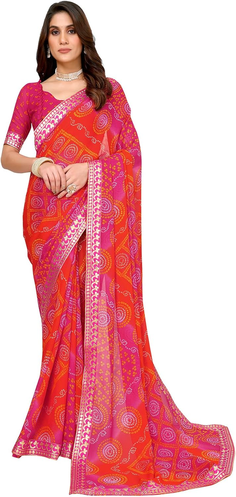 Yashika Women'S Woven Latest Georgette Saree with Lace and Blouse Material