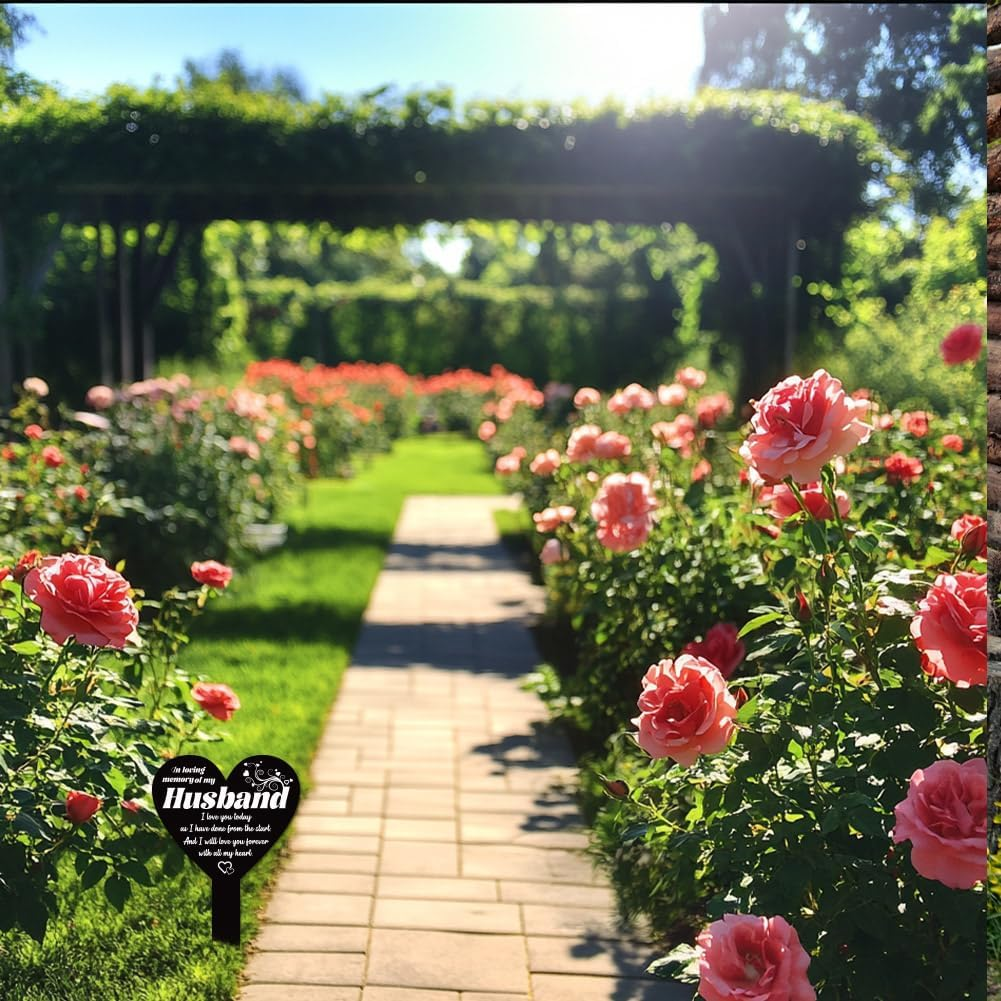 GLOBLELAND Heart Shaped Garden Stake with the Inscription "Love Missing Husband" Memorial Plaque for the Graveyard Grave Stake Made of Acrylic Waterproof Mourning Stake for the Garden Grave Cemetery