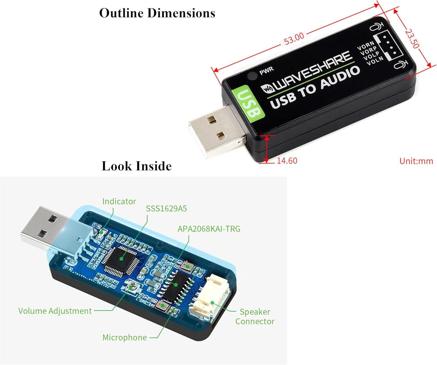 USB Audio Module USB Sound Card External Audio Converter Compatible with Raspberry Pi/Jetson Nano, Support Recording and Playback, Stereo Codec, Plug and Play, Comes with 8&Omega; 5W Speaker image number 4