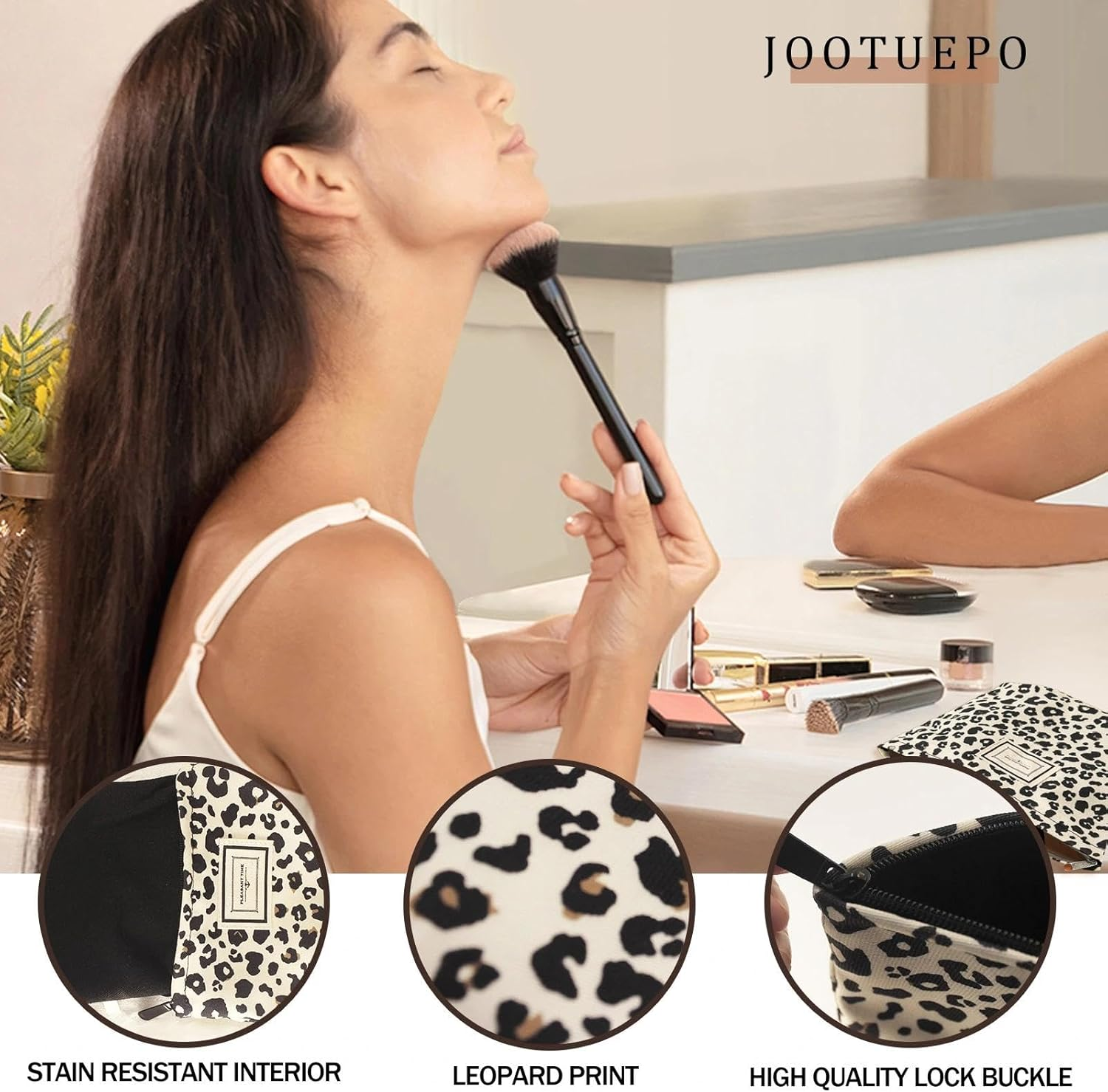 JOOTUEPO Leopard Print Make up Bag, Cosmetic Pouch for Women, Girls Travel Cosmetic and Toiletry Organizer, Sunscreen Pouch for Women Girls image number 2