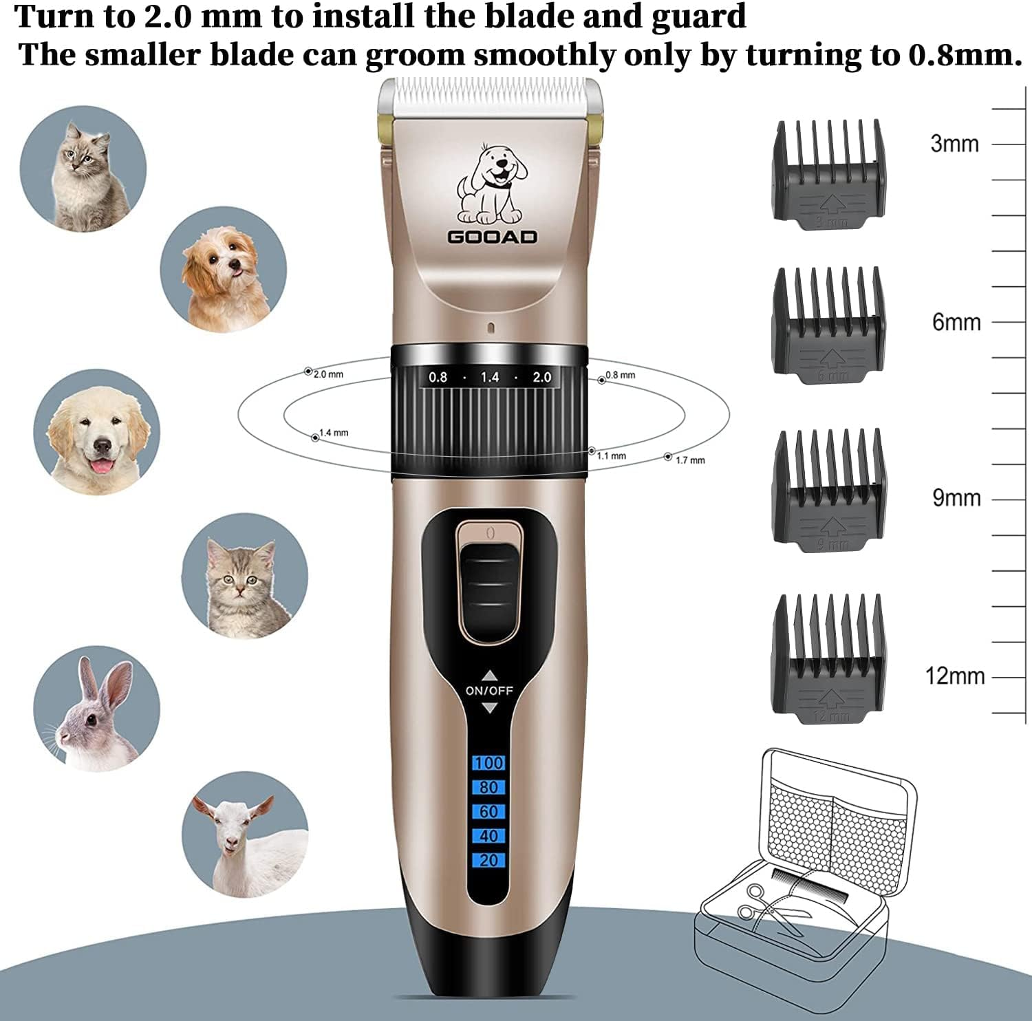Gooad Dog Clippers for Grooming,Dog Grooming Kit for Heavy Thick Hair&Coats/Low Noise Rechargeable Cordless Hair Trimmer/Pet Shaver with Paw Trimmer for Small & Large Dogs Cats image number 5