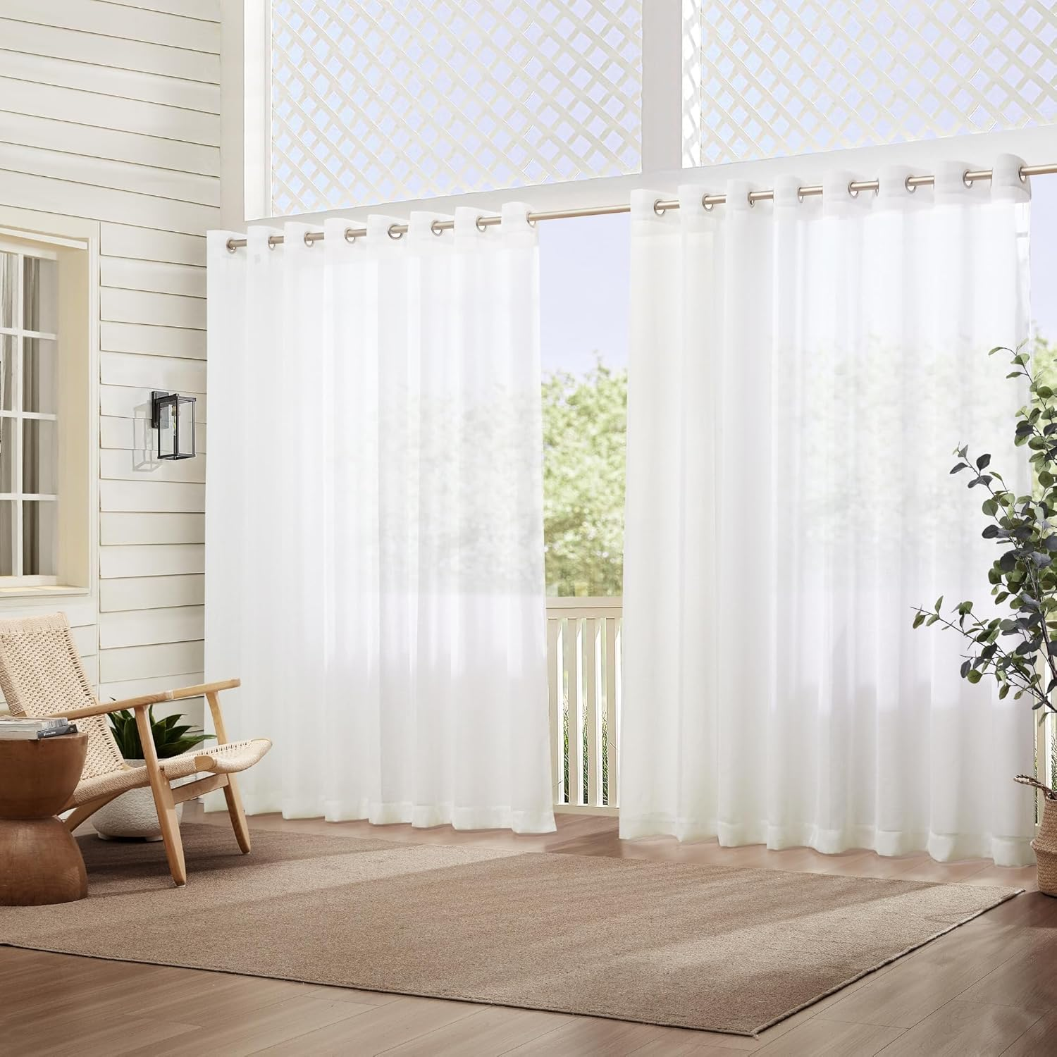 Elrene Sheer Extra Wide Indoor/Outdoor Sheer Grommet Window Curtain Panel, 22417WHT, 100% Polyester, White, 114" X 95" (1 Panel) image number 6