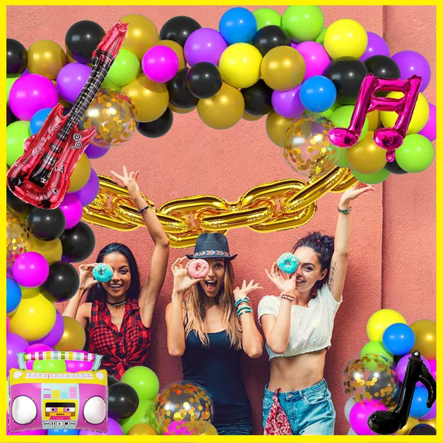 Kuskins 80S 90S Balloon Garland Arch Kit, 111Pcs Retro Music Themed Party Decorations, Radio Boom Box & Foil Balloons for 80S 90S Hip Hop Birthday, Balloon Arch Kit, Nostalgic Theme Party Supplies image number 2