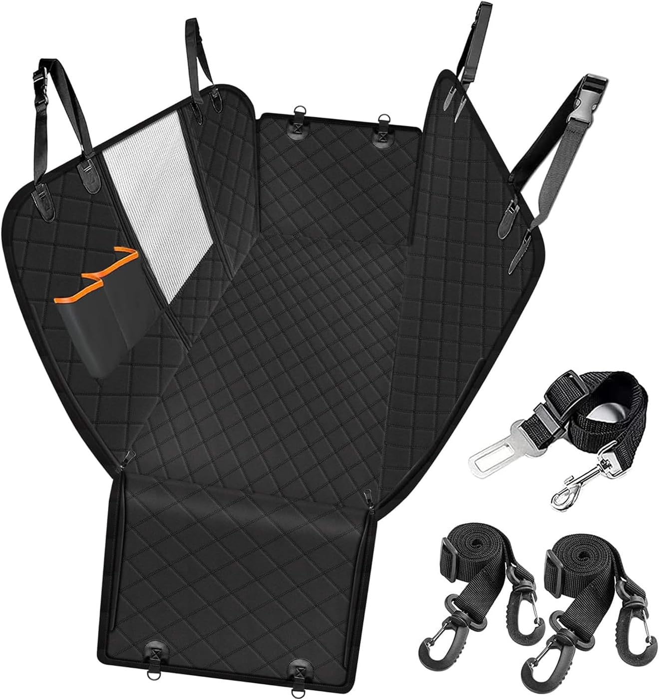 Dog Car Seat Cover for Pets with Visual Window Waterproof Scratch Proof Nonslip Soft Back Seat Covers with Side Flaps Seatbelt Dog Hammock for Cars Sedan SUV Trucks image number 4