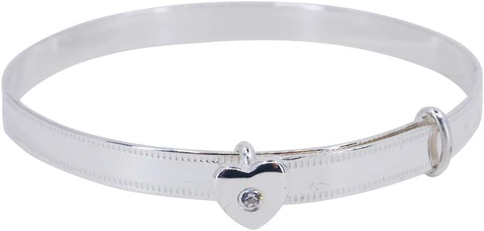 Sincerelyforyou - Welcome to the World Baby Bangle Heart Adjustable Sterling Silver Bracelet Christening Christmas Baby Gifts Keepsake, Adjustable, Cubic Zirconia, Cubic Zirconia image number 2