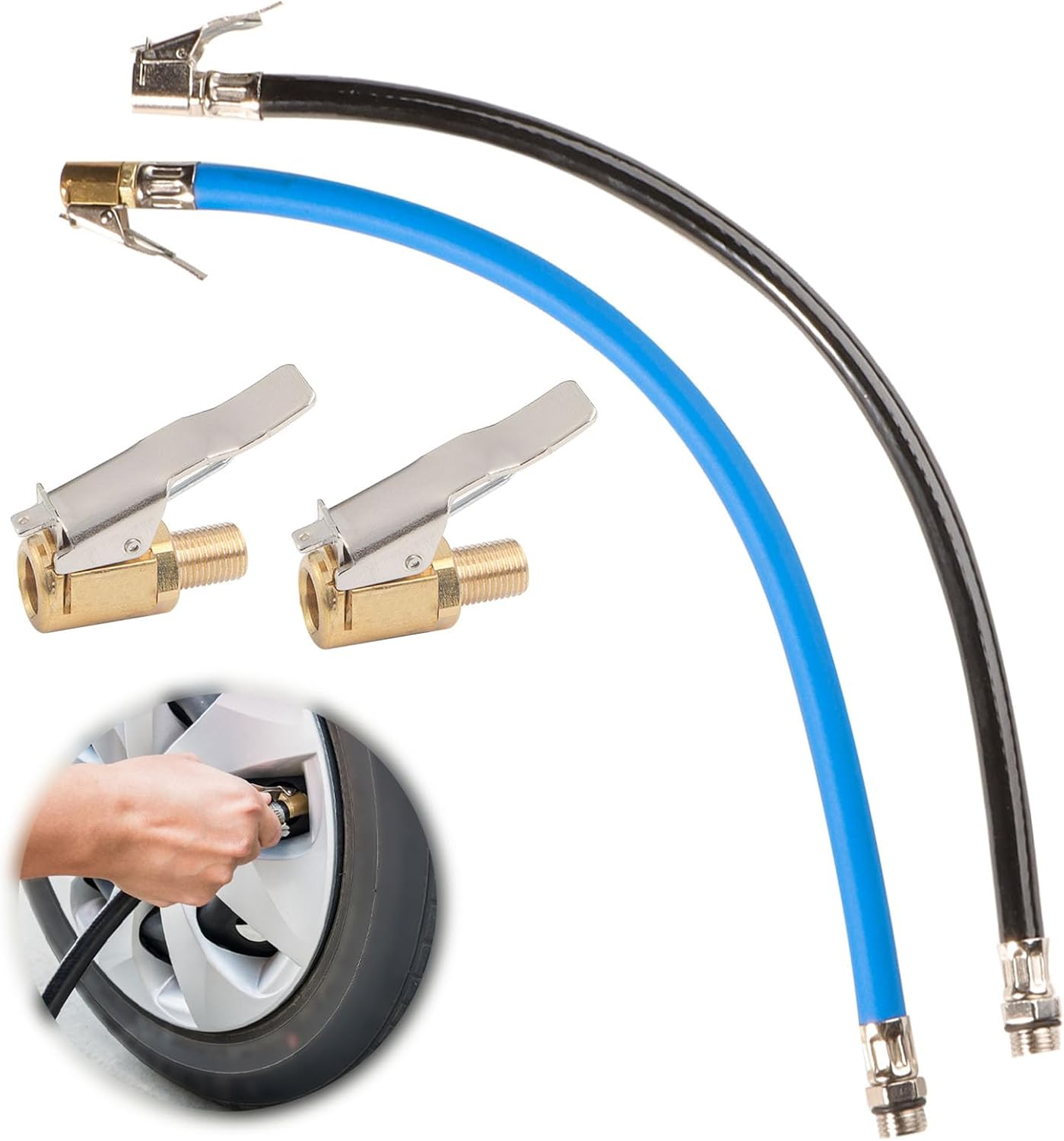 Tyre Inflator Hose 36.5 Cm Long with 2 X 8 Mm Schrader Valve Lever Connector Air Chuck Tyre Inflator Hose Valve Extension Adapter Motorcycle Bicycle Car Valve Plug Valve Connection Hoses image number 4