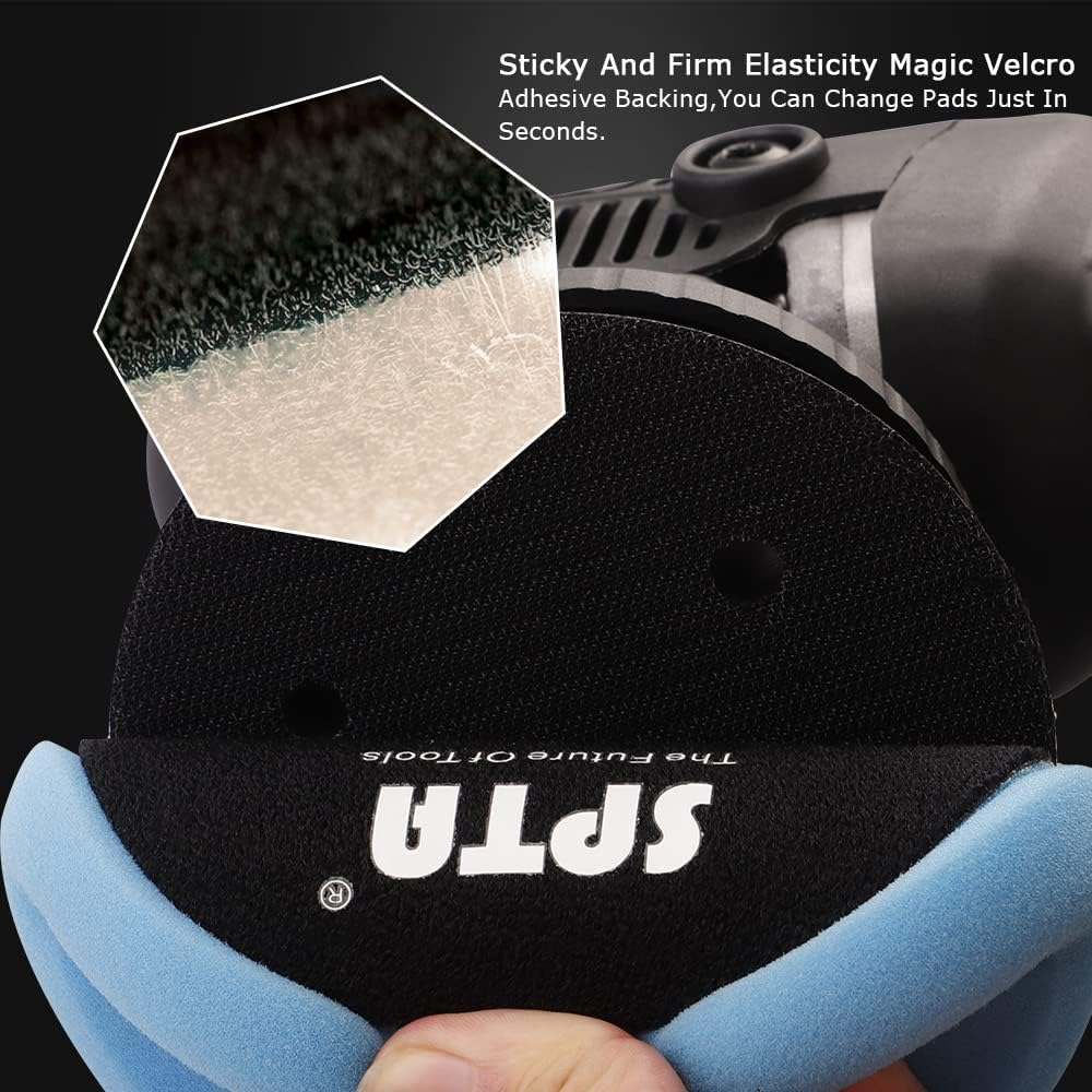 SPTA Car Polishing Machine, 780 W Eccentric Polisher, 6 Variable Speeds, with 125 Mm and 150 Mm Polishing Sponge, Removable D-Handle and Side Handle, 4 M Cable, for Polishing Car, Boat, Motorcycle image number 4