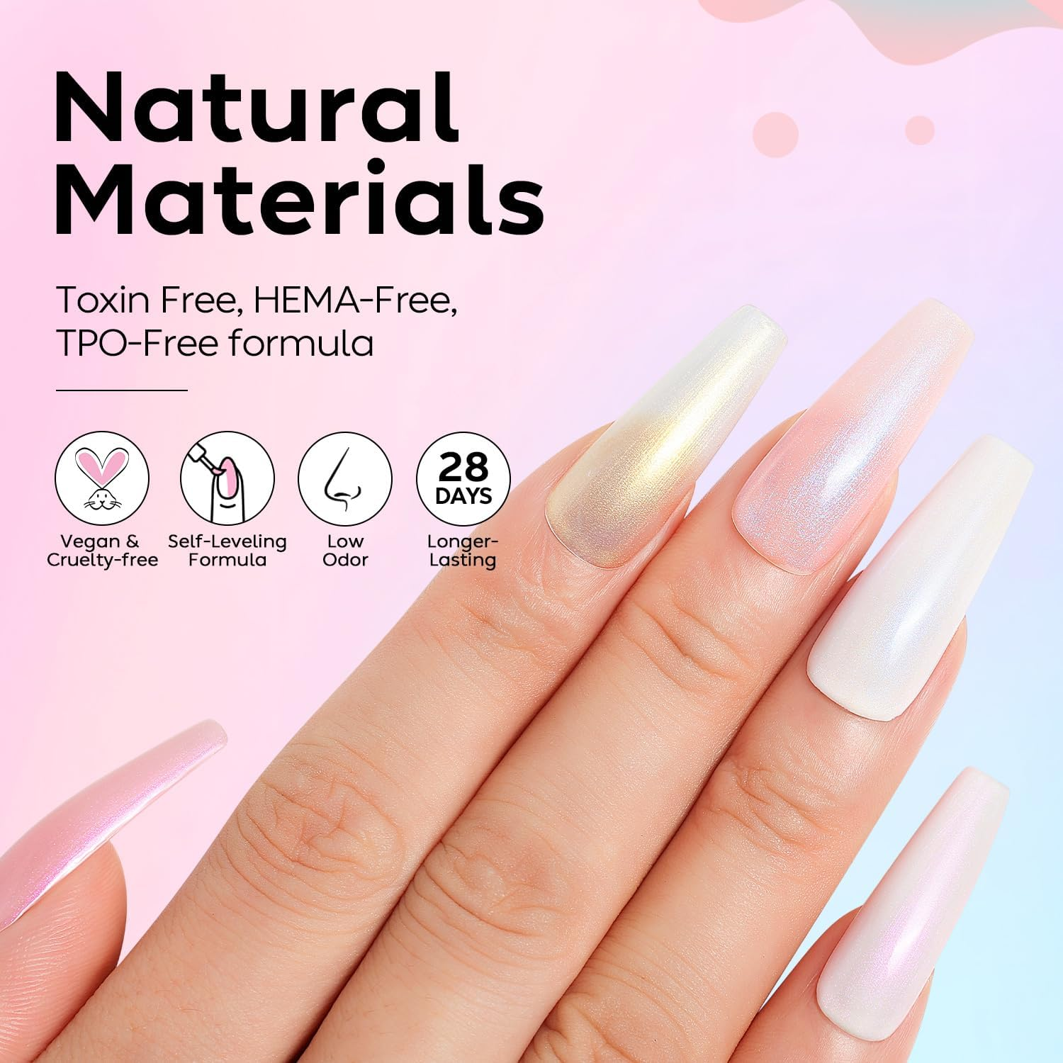 AIMEILI Hema Free Gel Nail Polish Pearl Top Coat 6 Color Set, Cruelty Free, Vegan, 2 in 1 Pearlescent Glitter Glossy Shiny No Wipe Gel Top Coat image number 2