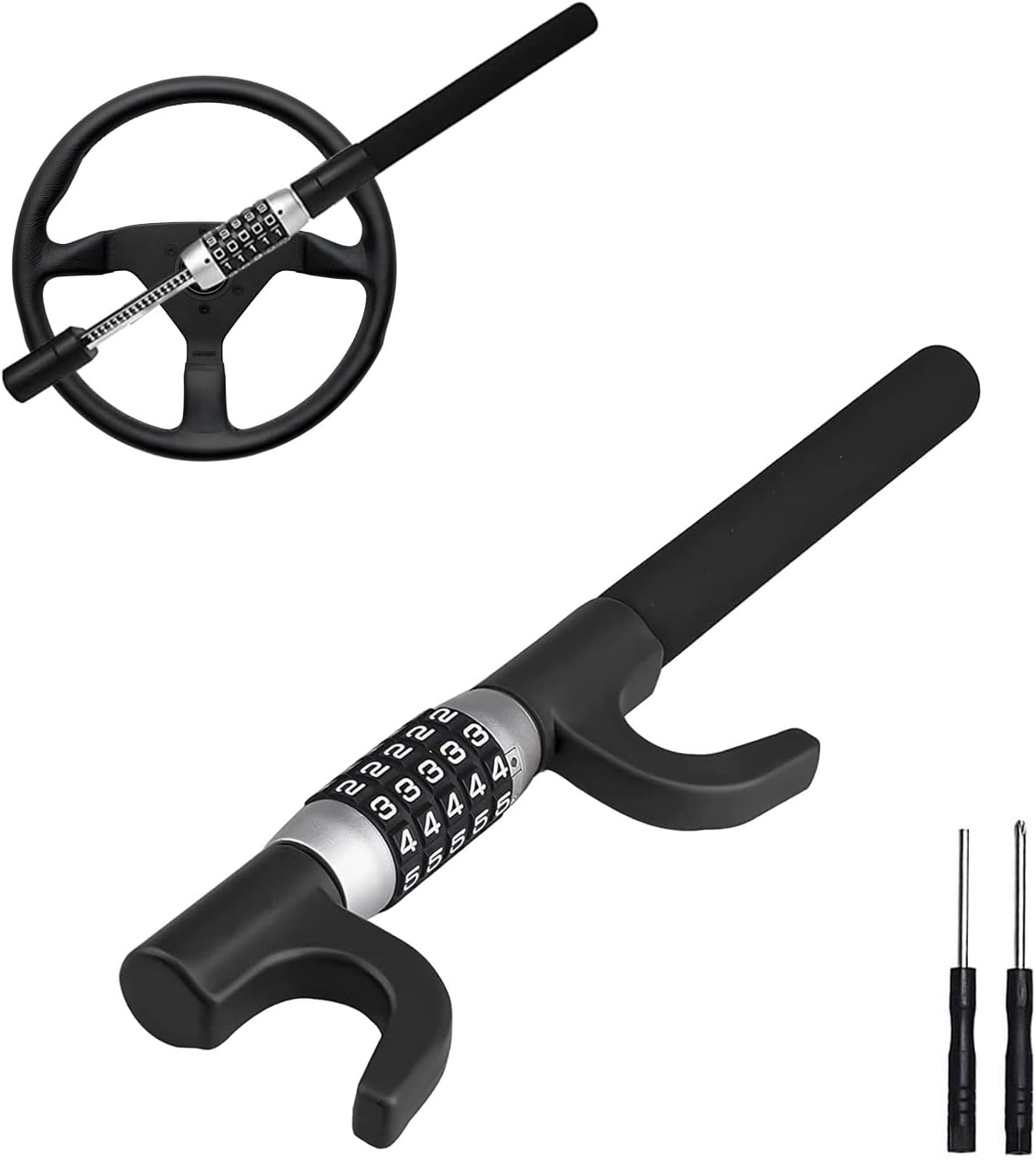 Steering Wheel Lock, Car Lock anti Theft Keyless Extendable Retractable Password 5 Coded Combination Lock, Heavy Duty Universal Fit image number 3