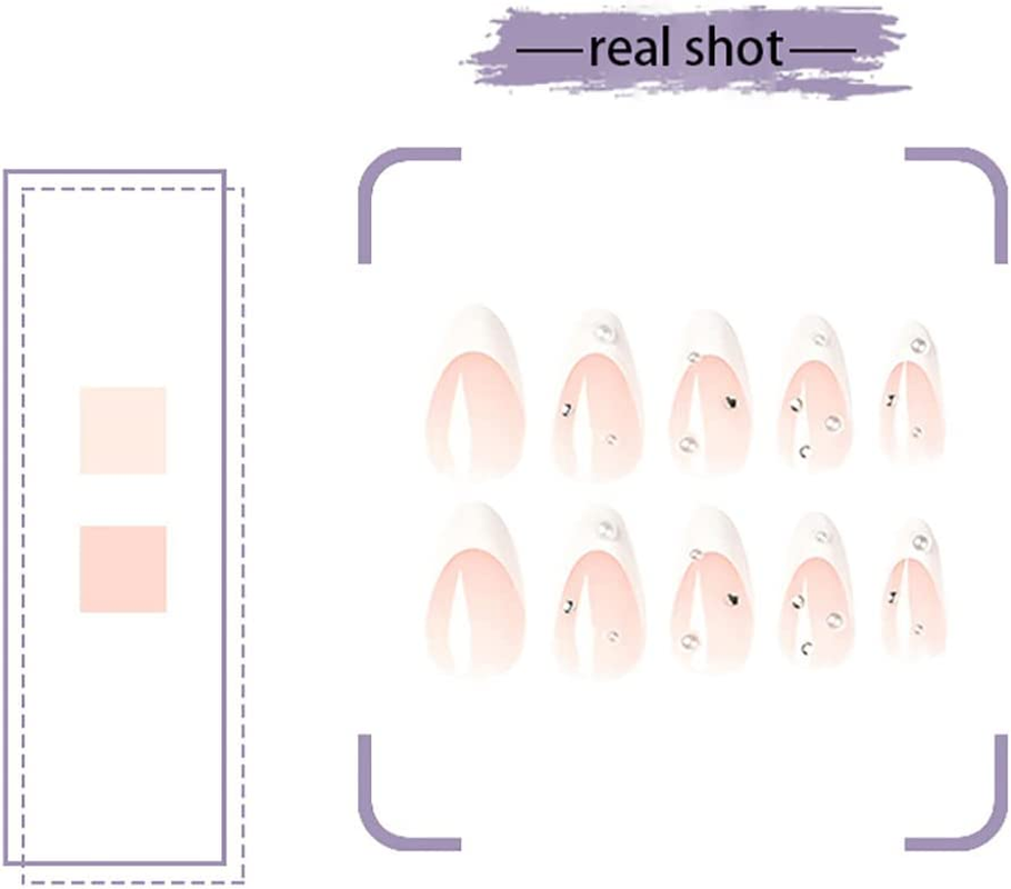 24PCS White French Tip Press on Nails Short Rhinestones Glossy False Nails Glossy Fake Nails Suitable for Woman and Girls Everyday Wear image number 3