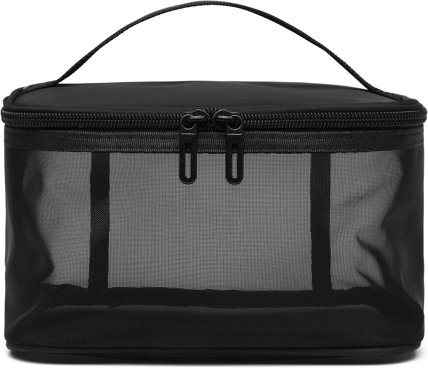 Makeup Bag Nylon Mesh Toiletry Bags Single/Double Layer Cosmetic Brush Organizer Pouch Waterproof Case for Personal Care Makeup Bag, Black, Single Layer image number 1