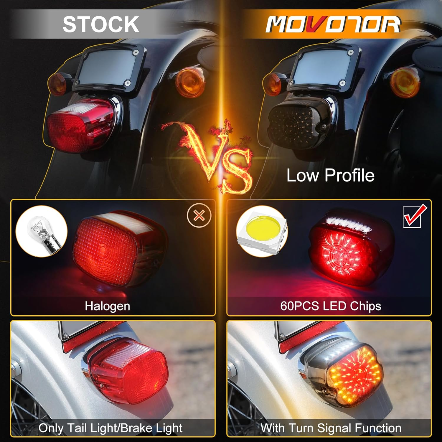 MOVOTOR Led Tail Light LED Brake Turn Signal Rear Light Low Profile Smoked Taillights Compatible with Harley Davidson Dyna Sportster 883 1200 Road King image number 4