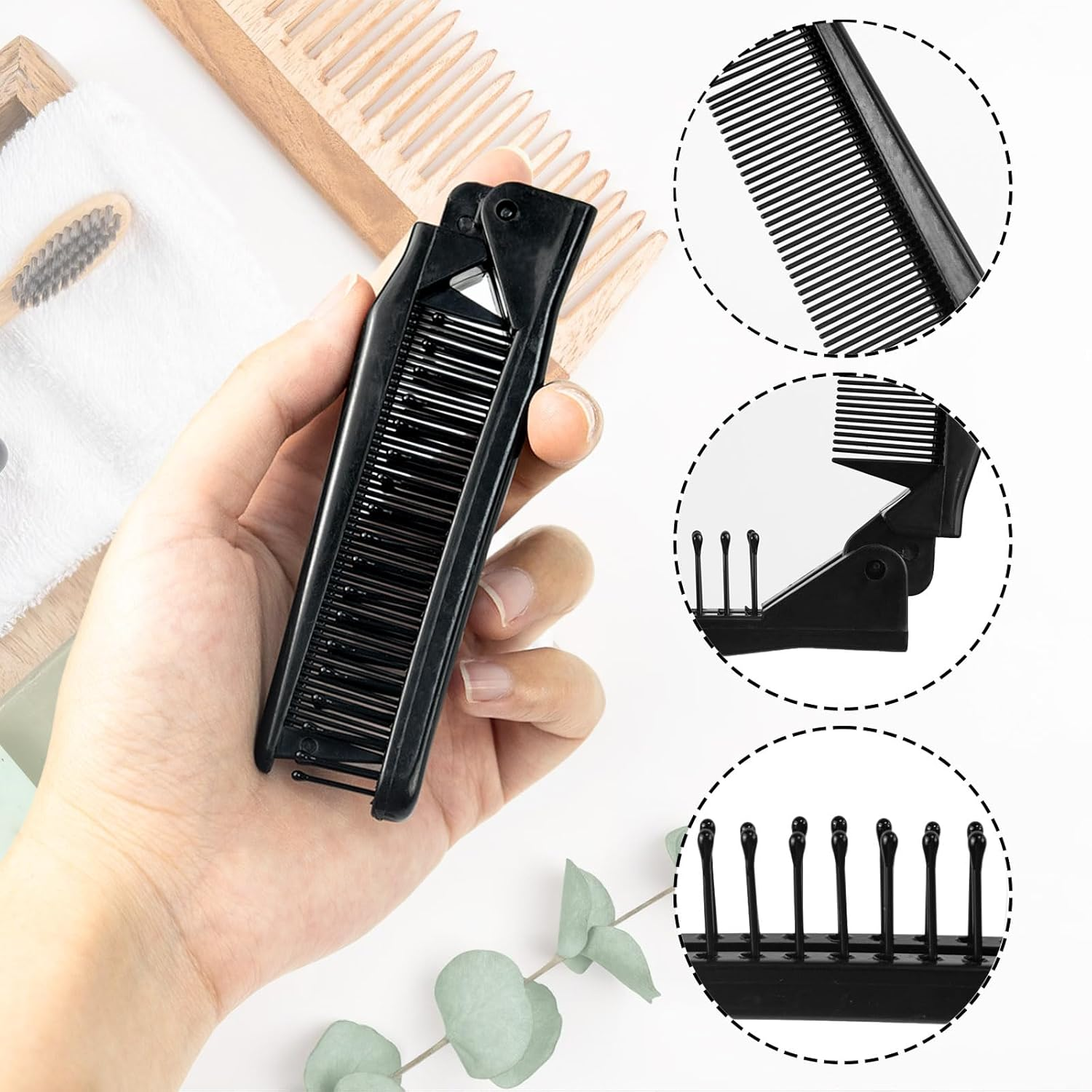 10 PCS Portable Travel Brush Folding Pocket Comb Foldable Hair Brush for Women and Men Mini Plastic Teasing Brush for Purse (Black) image number 1
