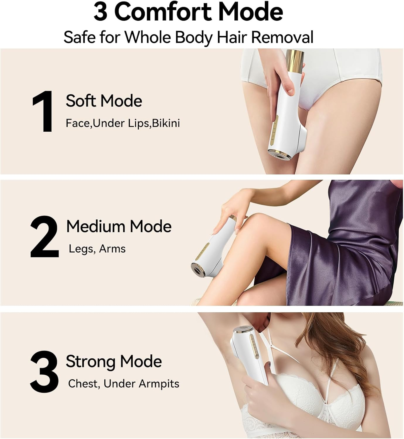 LESCOLTON IPL Hair Removal, 3 Heads Painless Laser Hair Removal Device for Men and Women - Epilation for Body and Face image number 4