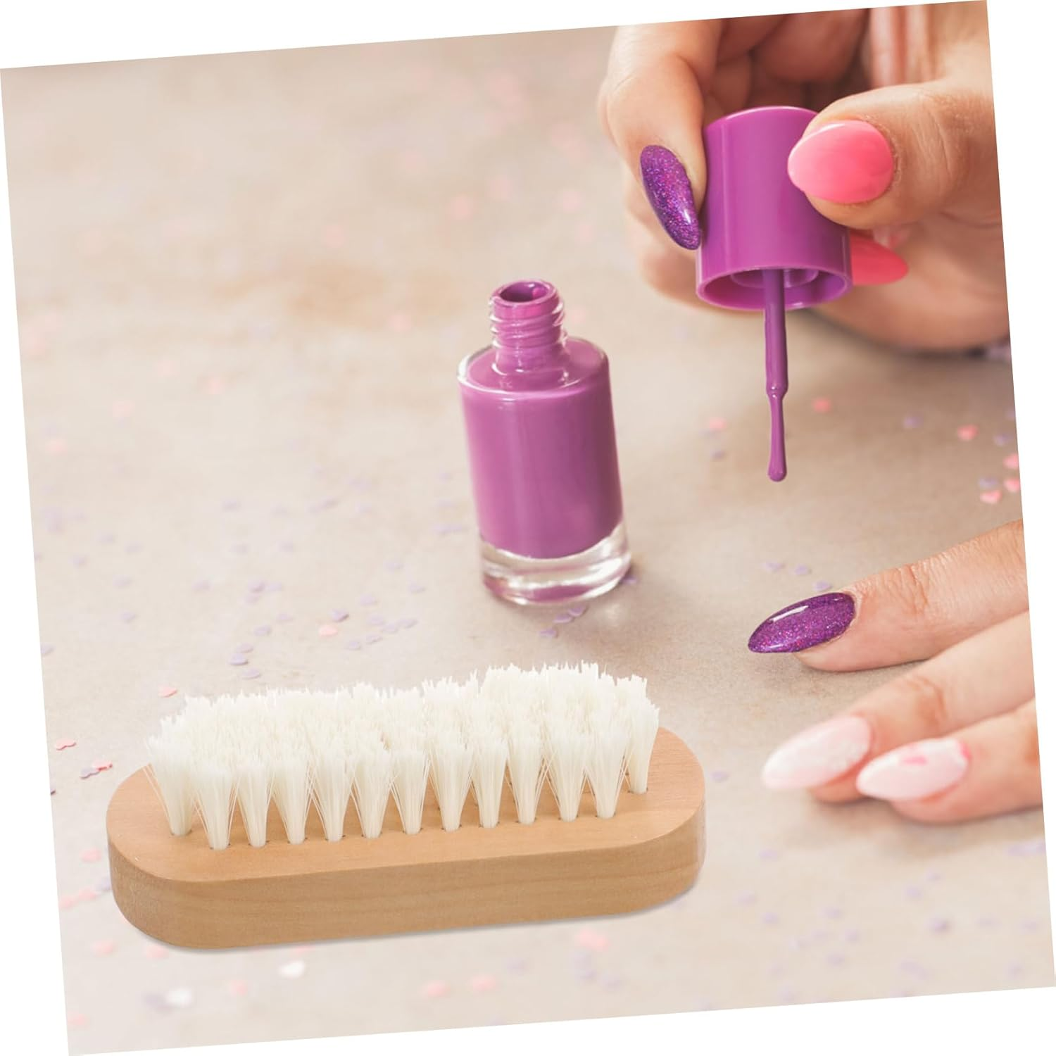 DRESSOOS 4Pcs Double Sided Wooden Nail Brush with Flexible Natural Bristles for Fingernail and Toe Cleaning Hand Scrubbing Tool Suitable for Men Women Kitchen Bathroom and Pet Random Color image number 2