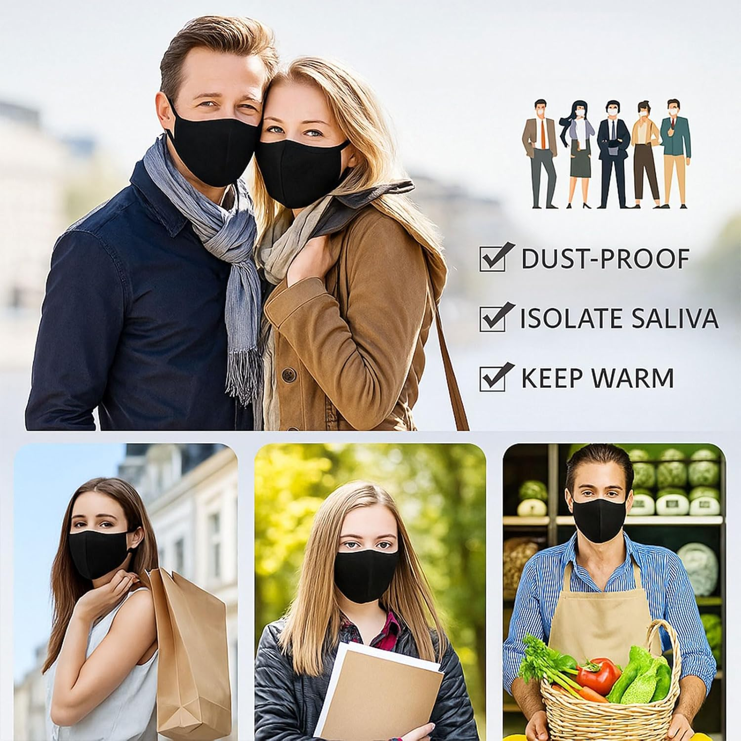 Reusable Black Cloth Face Mask - Adjustable Ear Loops, Comfortable Fit, Washable, Breathable, Soft Cotton Fabric, Anti-Dust, Suitable for Adults & Outdoor Use - Damaill image number 4