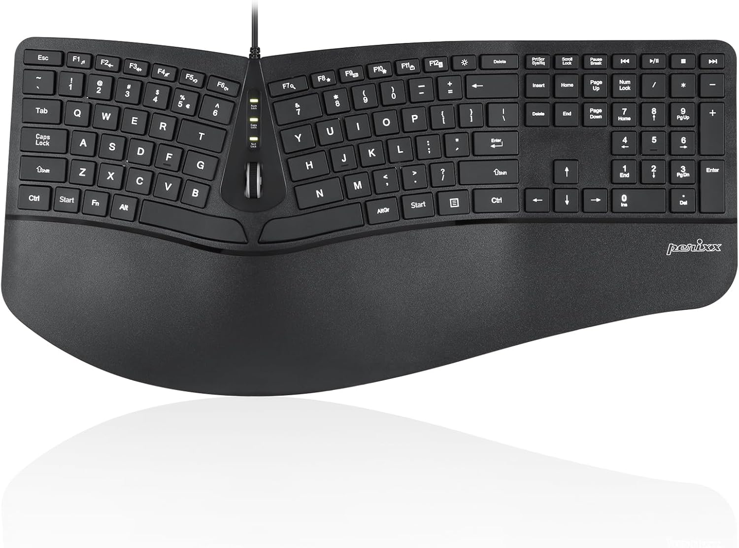 Perixx PERIBOARD-330B, Wired Ergonomic Keyboard with Adjustable Wrist Rest, Illuminated Keys, and Membrane Low Profile Keys, 2 Extra USB Ports, US English Layout image number 6