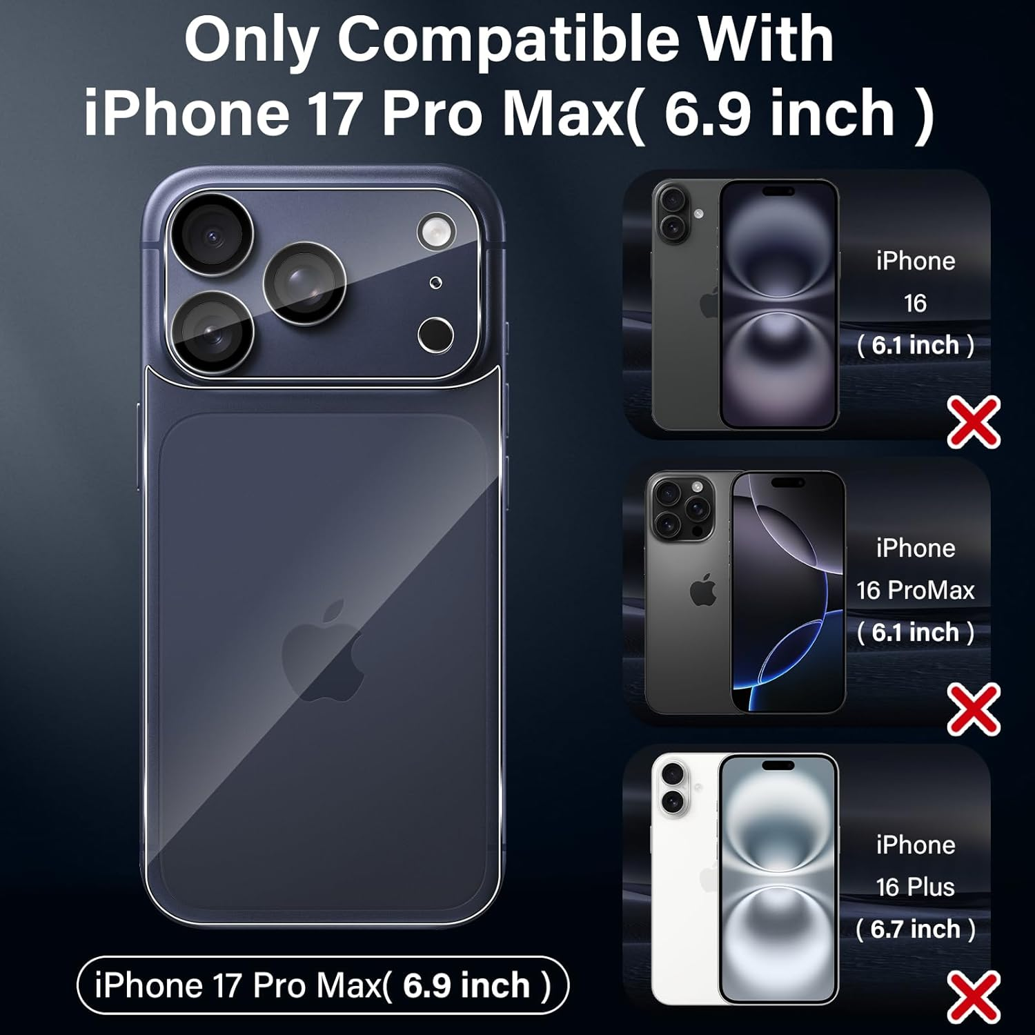 Xunzii Back Screen Protector for Iphone 17 Pro Max 6.9 Inch, Pack of 2 Rear Protective Glass + 2 Pieces Camera Protection, 9H Hardness Anti-Scratch, HD Film Back Protective Glass Non-Slip Film, [Ultra