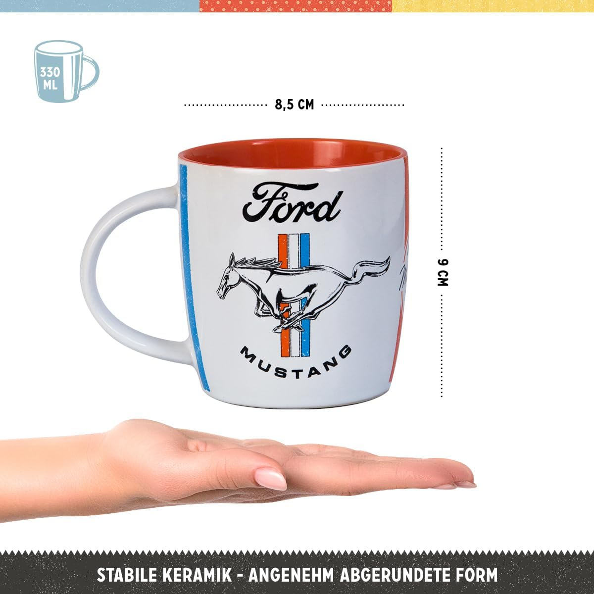 Ford Mustang Pony German Made Barrel Shaped Ceramic Coffee Mug Cup image number 3