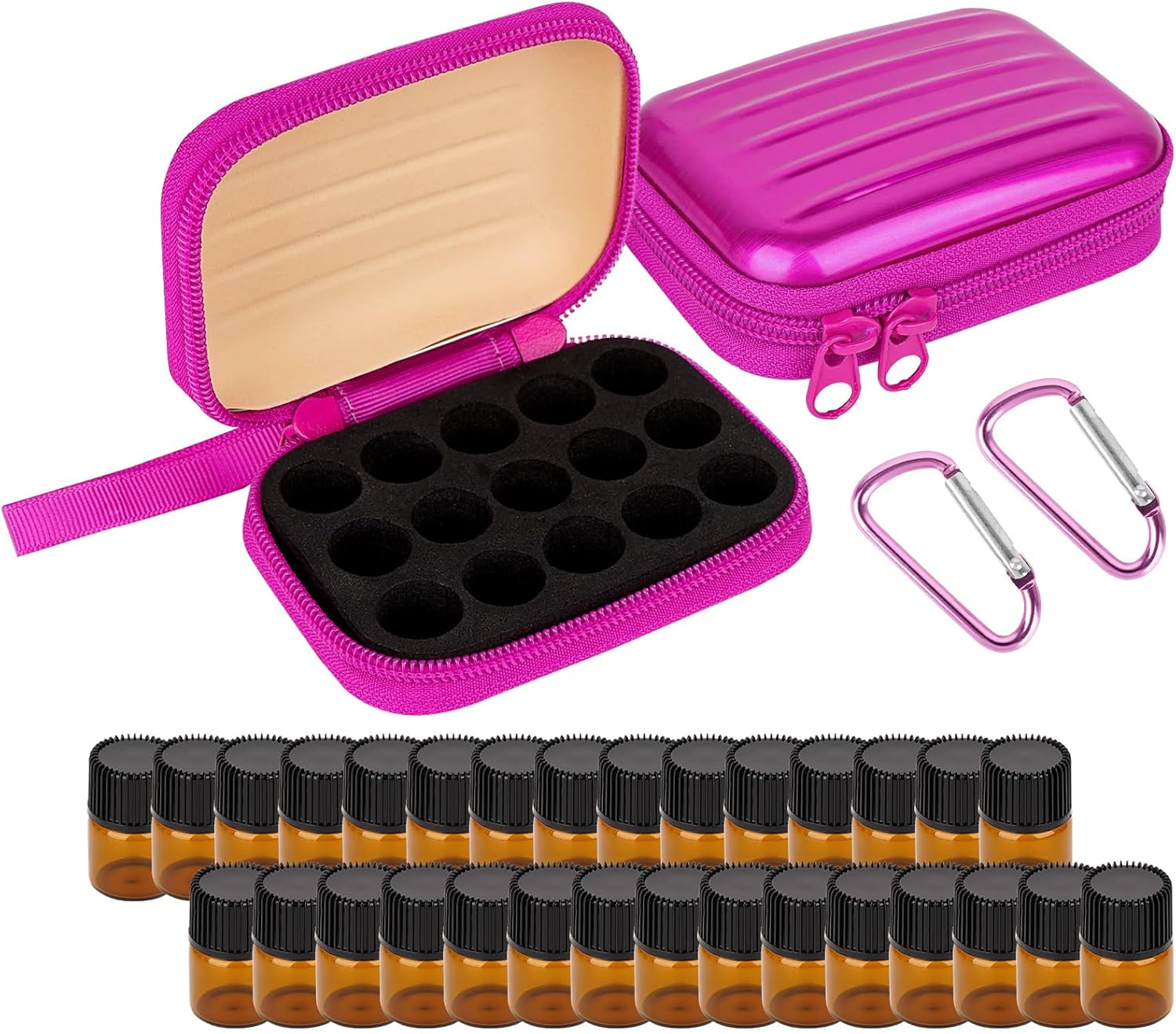 Biiange 2Pcs Mini Essential Oil Bottle Case with 30 Empty 2Ml Vials, Travel Storage Organizer Box for Essential Oils, Compact Aromatherapy Holder for Home, Travel & Outdoor Use (15 Slots, Rose Red) image number 1