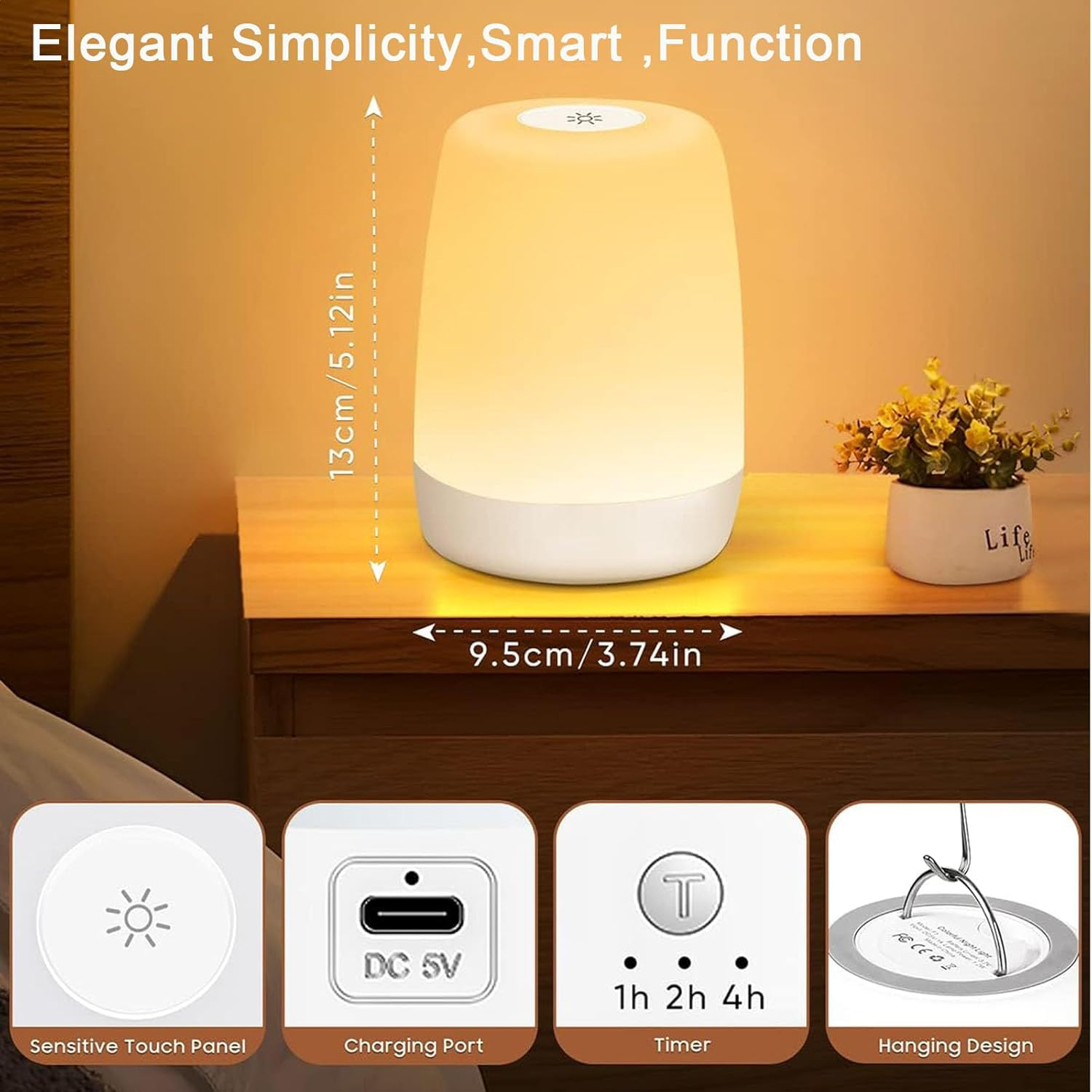 Nursery Night Light, Touch Bedside Lamp Rechargeable, RGB Color Changing Dimmable Table Lamp, Touch Lamp for Bedrooms Living Room Portable Table Bedside Lamps image number 6