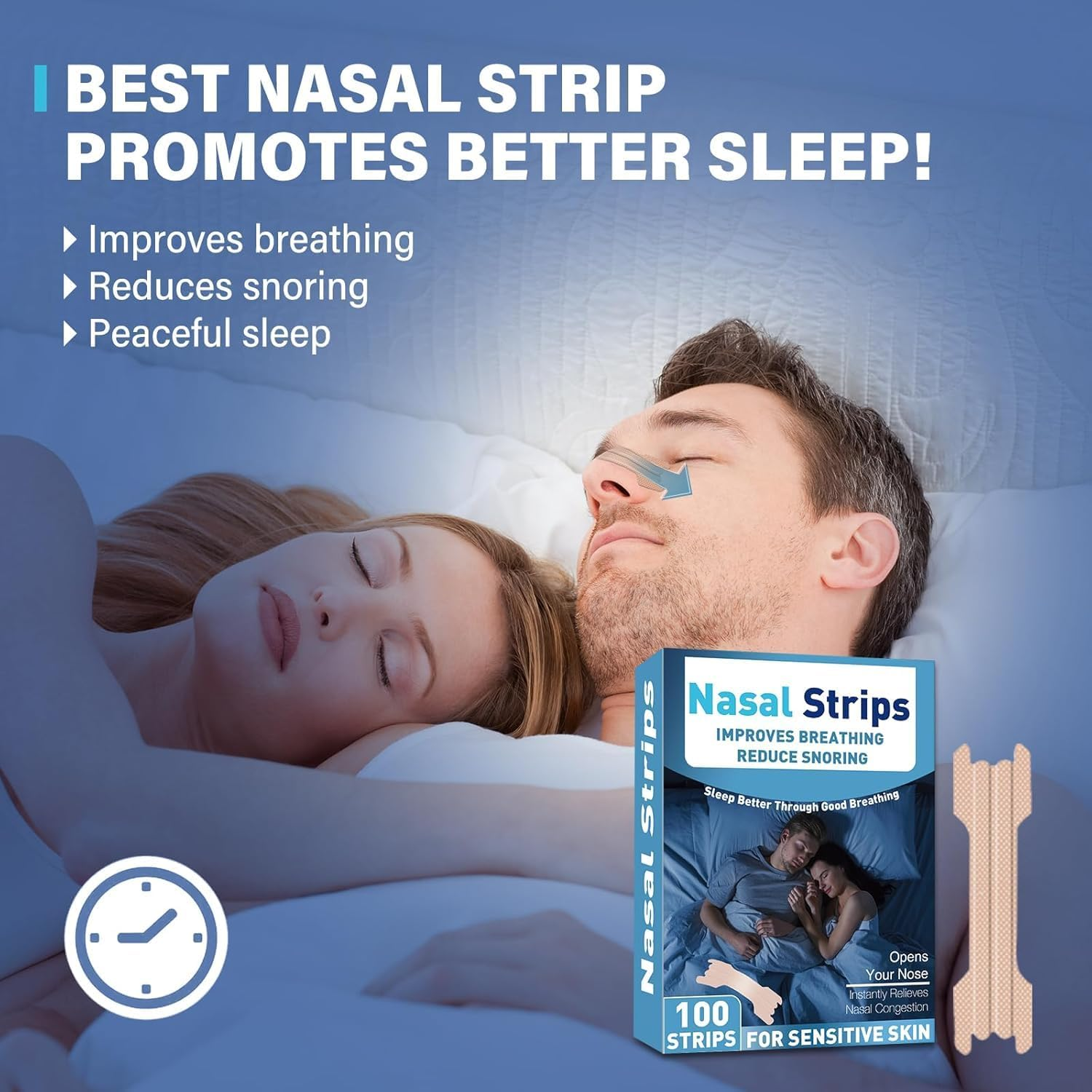 Nasal Strips for Snoring, Nose Strips 100 Pcs - Extra Strength Nose Strips for Breathing, Relieve Nasal Congestion, Extra Strength anti Snoring Solution for Men & Women，Snoring Strips