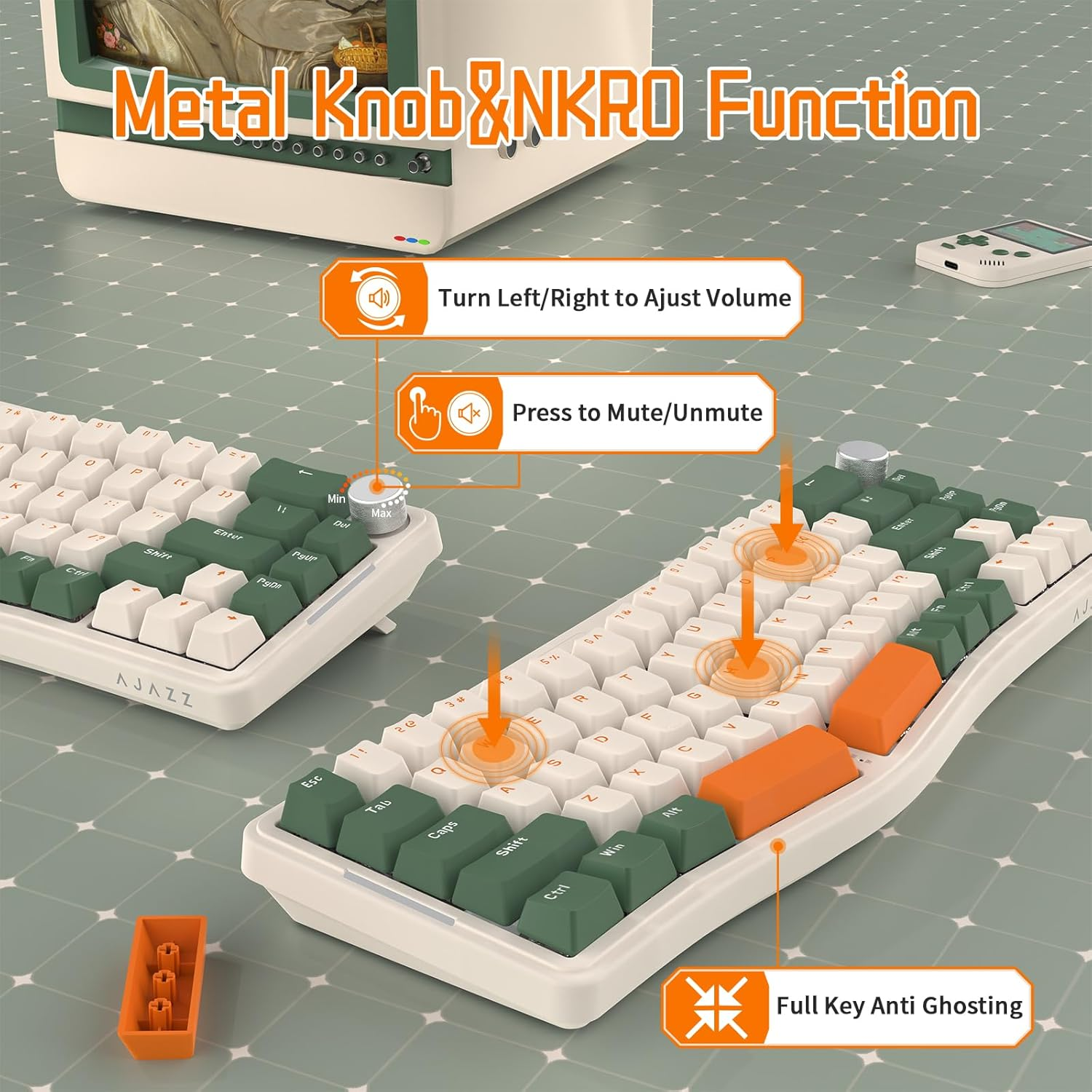 ATTACK SHARK AKS068 Wired Mechanical Gaming Keyboard 65% Alice Layout Hot-Swapped Gasket Mount with RGB Backlit via Programmable Knob NKRO TKL as Pre-Lubed Clicky Blue Switch for Win/Mac(Green) image number 6