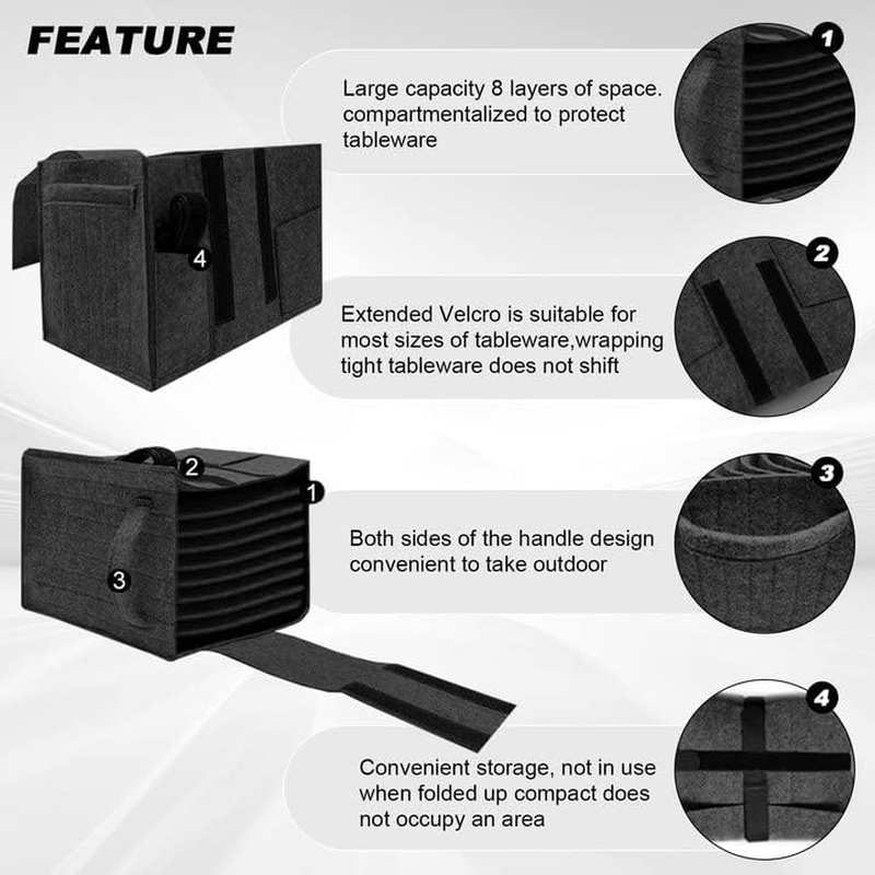 Qivine Caravan Plate Holder - Motorhome Kitchen Cupboard Storage for 8 Plates, Camping Dinnerware Storage, Felt Storage Solutions for Campervan, Boat image number 6