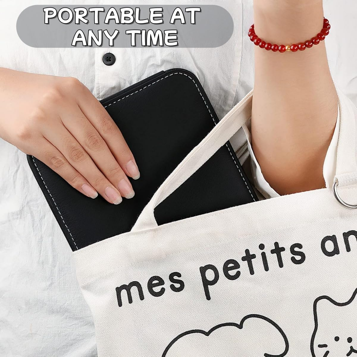 Hpessoterr Makeup Mirror, Portable PU Folding Vanity Mirror with Standing,With Bracket,For Vanity Table, Office, Travel (Black) image number 2