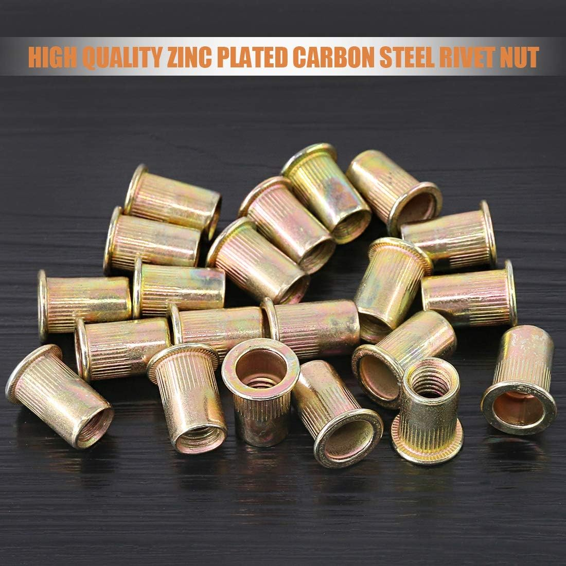 Keadic 100Pcs M8 Metric Zinc Plated Carbon Steel Rivet Nut Flat Head Threaded Insert Nutsert Kit (M8) image number 1