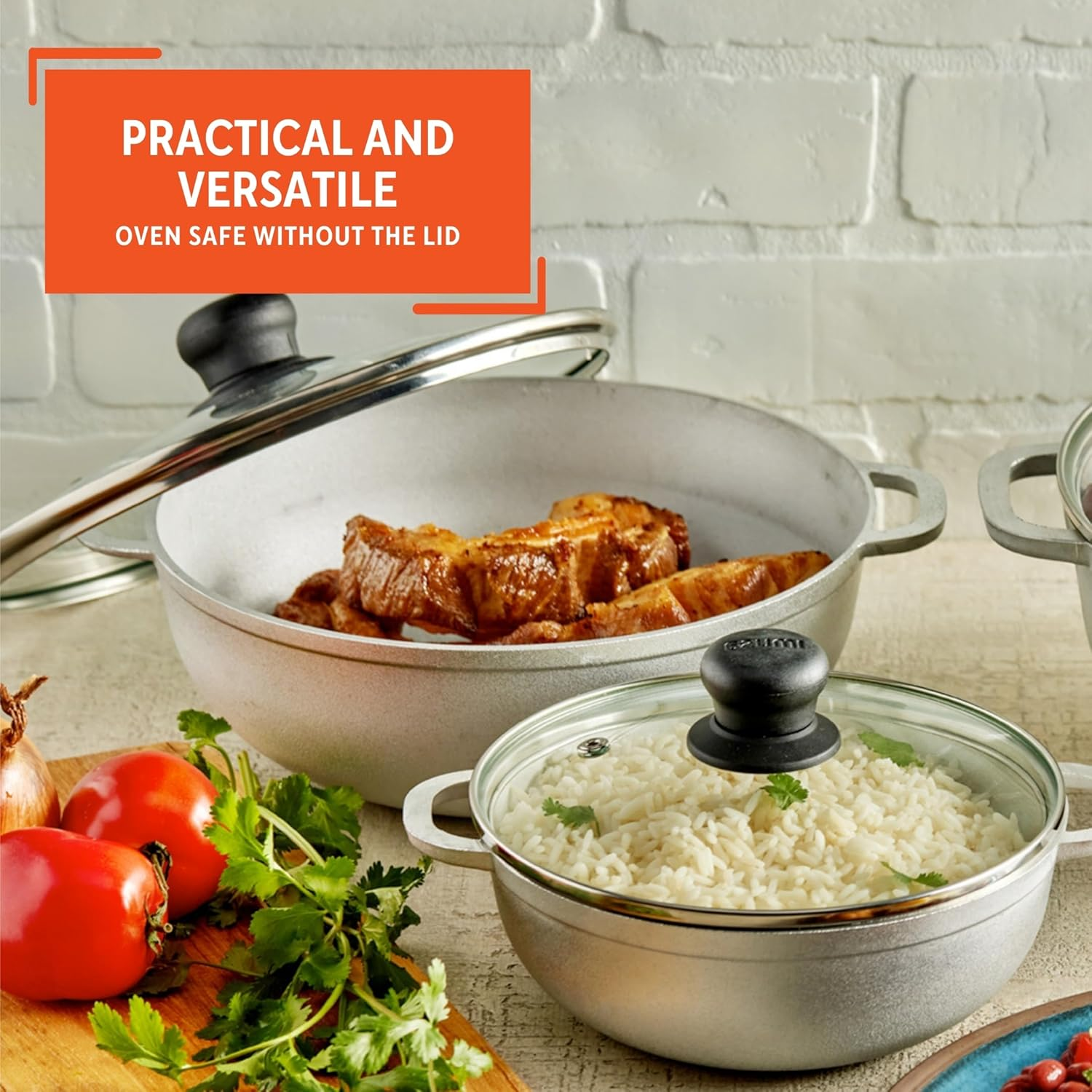 IMUSA 3 Piece Caldero Set with Tempered Glass Lid 1.5/2.5/5.2Qt