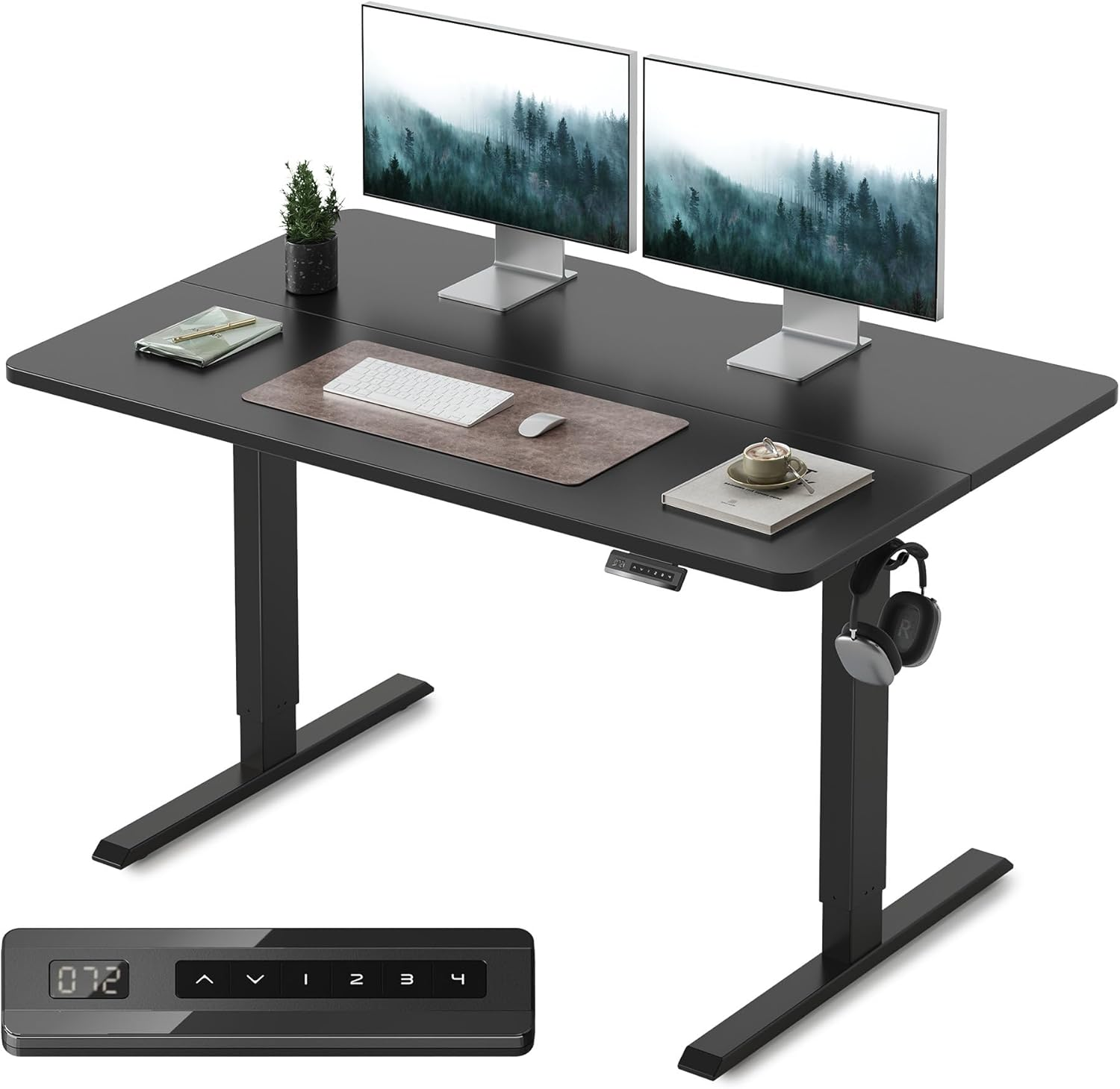 FEZIBO Electric Standing Desk 120&times;60Cm Adjustable Height, Sit Stand Desk, Stand up Office Desk, Ergonomic Workstation Computer Desk, Black image number 2