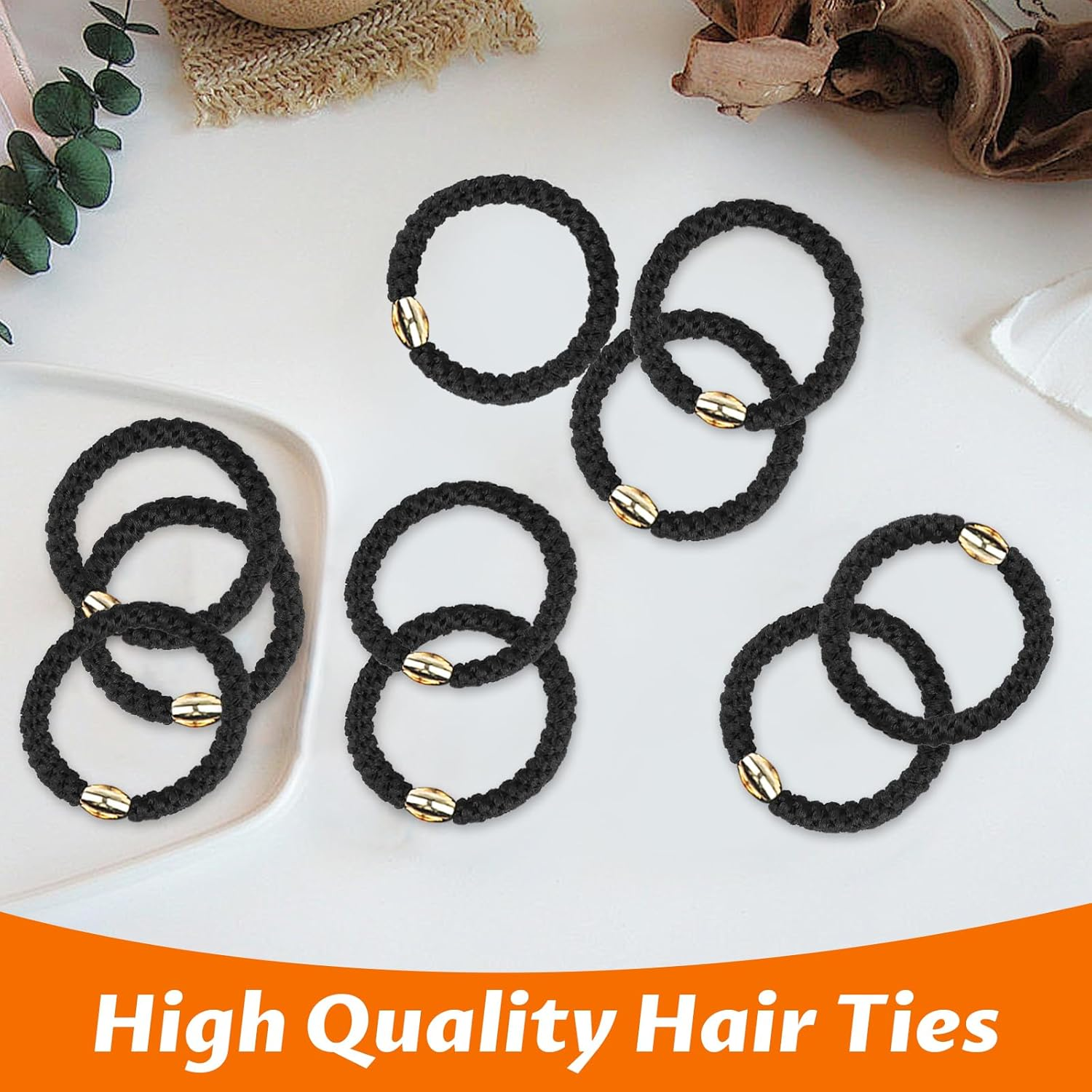 Set of 10 Men'S Hair Bands, Black - Tear-Resistant Nylon Scrunchies with 4-Way Stretch for Non-Slip Hold - Ideal for Sports, Everyday Life and as a Stylish Bracelet image number 6