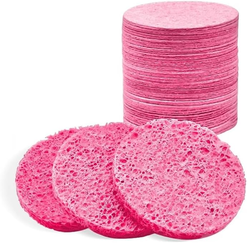 Spunspon 50-Count Facial Sponges, Compressed Natural Cellulose, Pink, round Shape, Face Cleansing, Exfoliating, Makeup Removal - 100- Pack Black image number 7