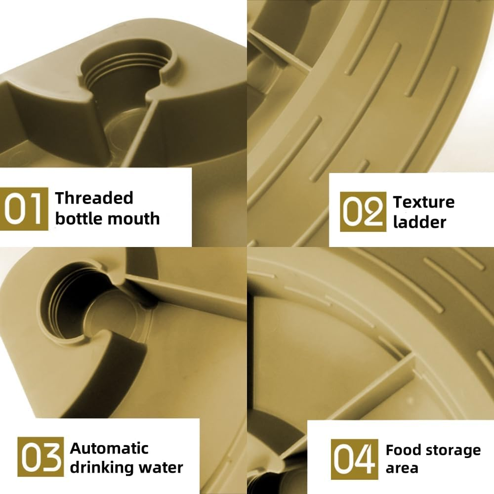 Reptile Feeder Bowl,Automatic Reptiles Water Dish Dispenser Feeding Bowls Terrarium Corner Bowl for Bearded Dragon Gecko Snake Lizard Turtles Pet Aquarium Ornament (Titanium Gold) - Titanium Gold image number 4