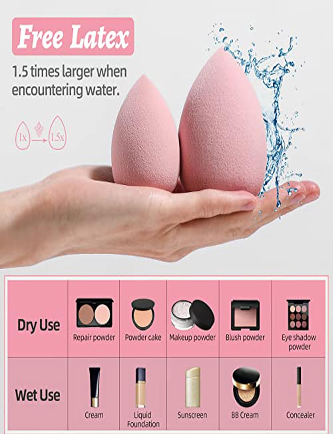 Makeup Sponge Set,Beauty Sponge Blending Foundation Sponge Makeup Puff with Case,6Pcs for Cream, Powder and Liquid image number 3
