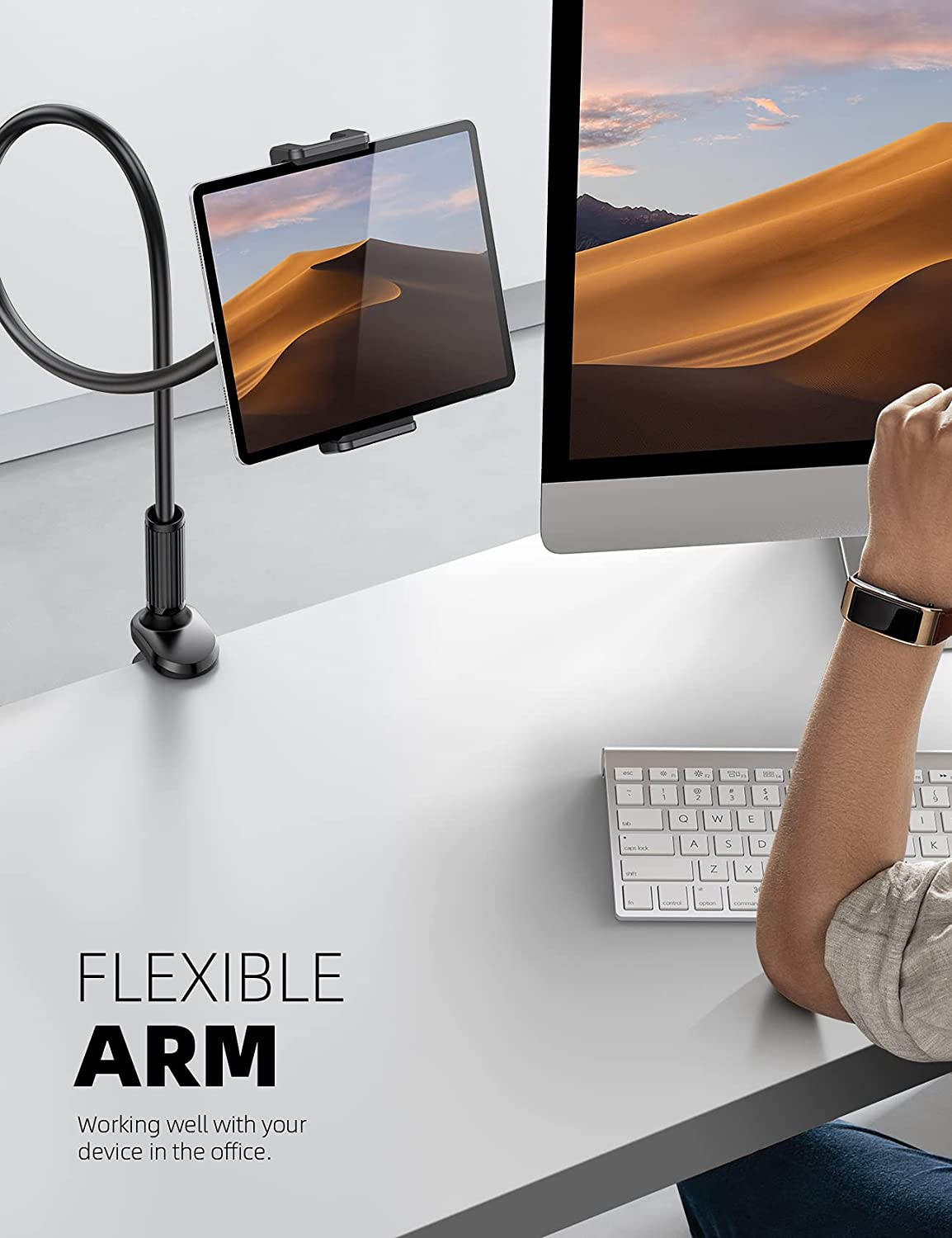 Lamicall Gooseneck Tablet Holder Mount : Flexible Arm Clip I Pad Stand for Bed, Tablet Mount for Desk Table, Compatible with Ipad Pro 11", Mini Air, Galaxy Tabs More 4.7 to 10.5" Phones and Devices - Black image number 4