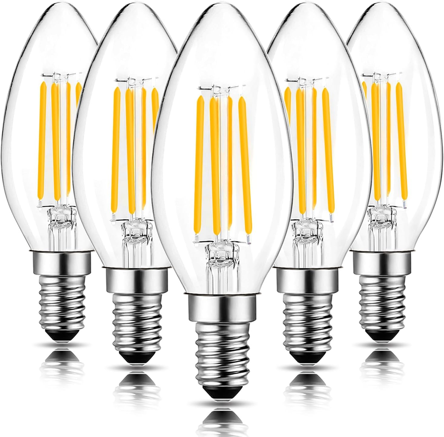ROMANJOY 4W LED Candle Bulbs, 2700K Warm White Dimmable E14 LED Bulb, 40W Equivalent Small Edison Bulb, C35 LED Filament Bulb for Chandelier Ceiling Fan Lights, 5 Pack image number 4