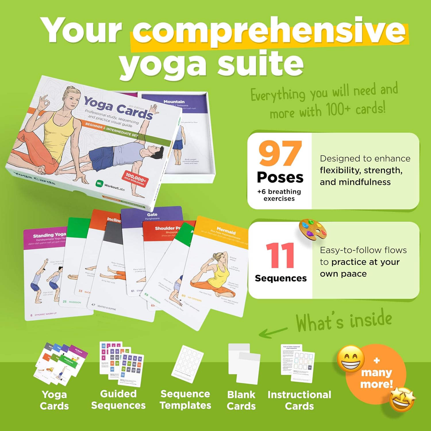 Yoga Cards I & II - Complete Set: Professional Study, Class Sequencing & Practice Guide &middot; Plastic Sanskrit Flash Cards/Deck for Women and Men image number 1