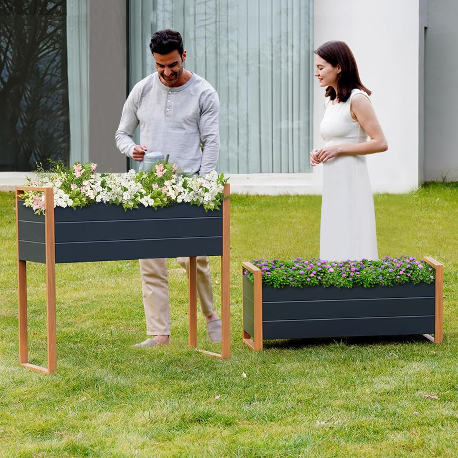 Grand Patio Raised Garden Bed, Metal Planter Box with Legs and Drainage Holes, Weather-Resistant Elevated Plant Containers for Vegetables, Flowers, Herbs, Outdoor Gardening Supplies (100&times;38&times;91Cm) image number 5