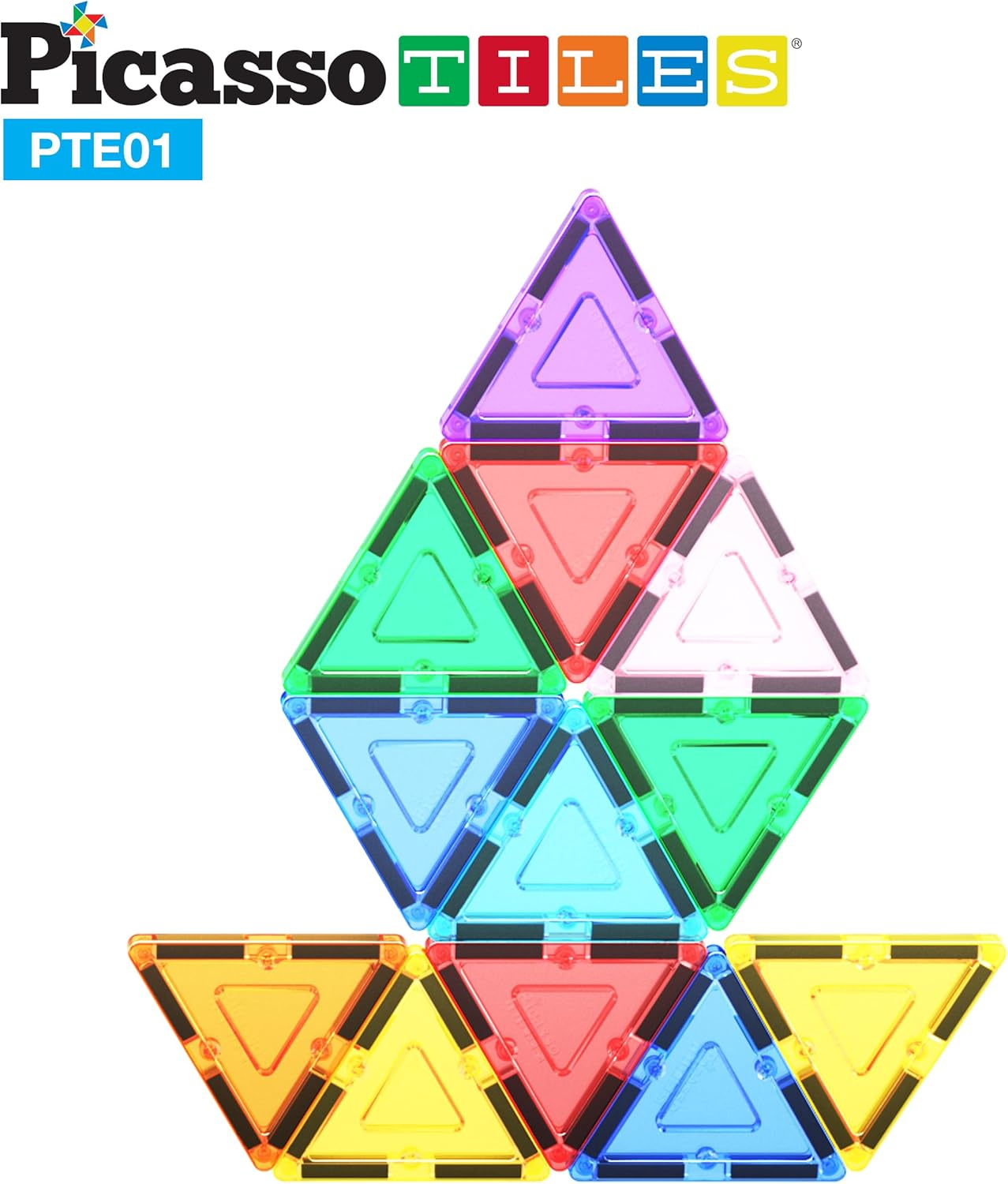 Picassotiles 12Pc Magnetic Building Block Set Equilateral Triangle Magnet Tiles Construction Toy STEM Learning Kit Educational Playboards Pretend Play Stacking Blocks Child Brain Development PTE01