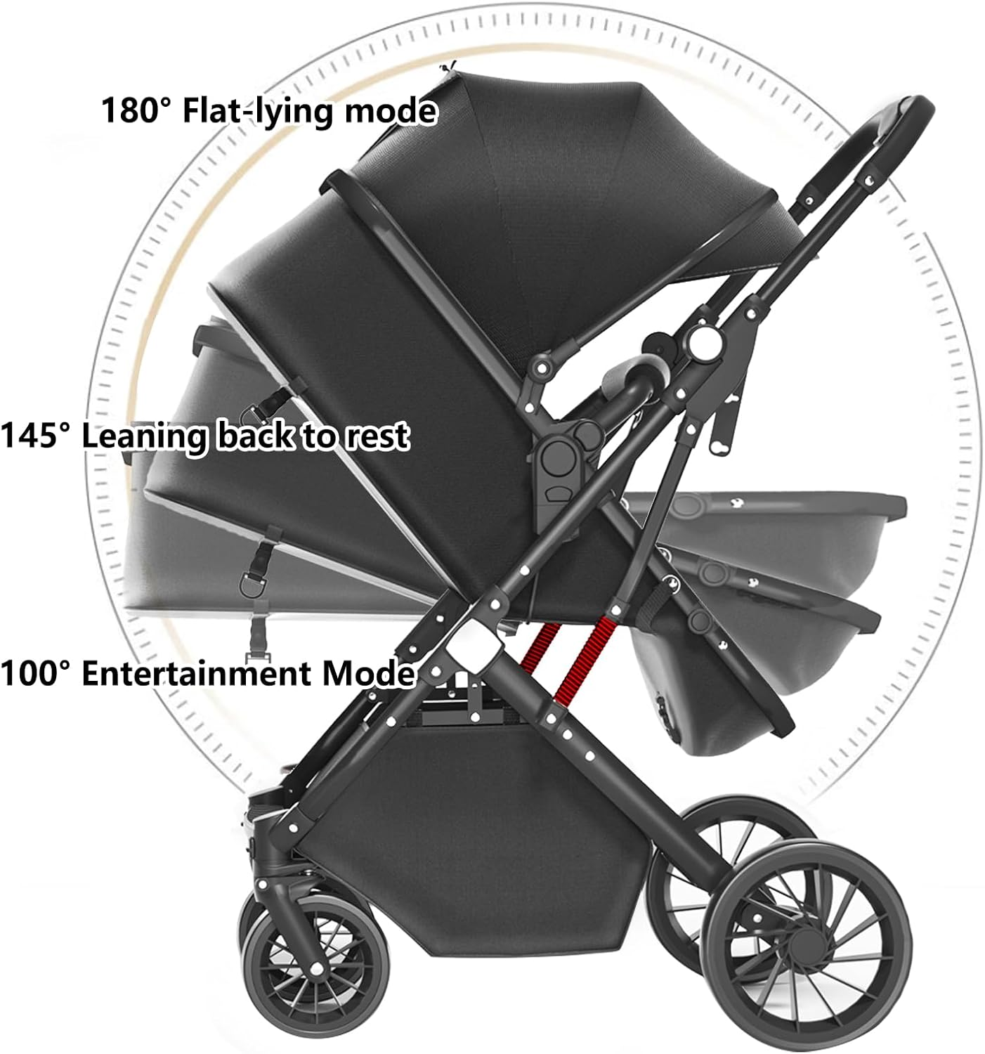 Lightweight Baby Stroller, Compact Toddler Travel Baby Pram for Airplane, Easy One-Hand Fold Newborn Pram, Adjustable Backrest & Canopy, Storage Basket, Self-Standing Gravity Fold image number 4