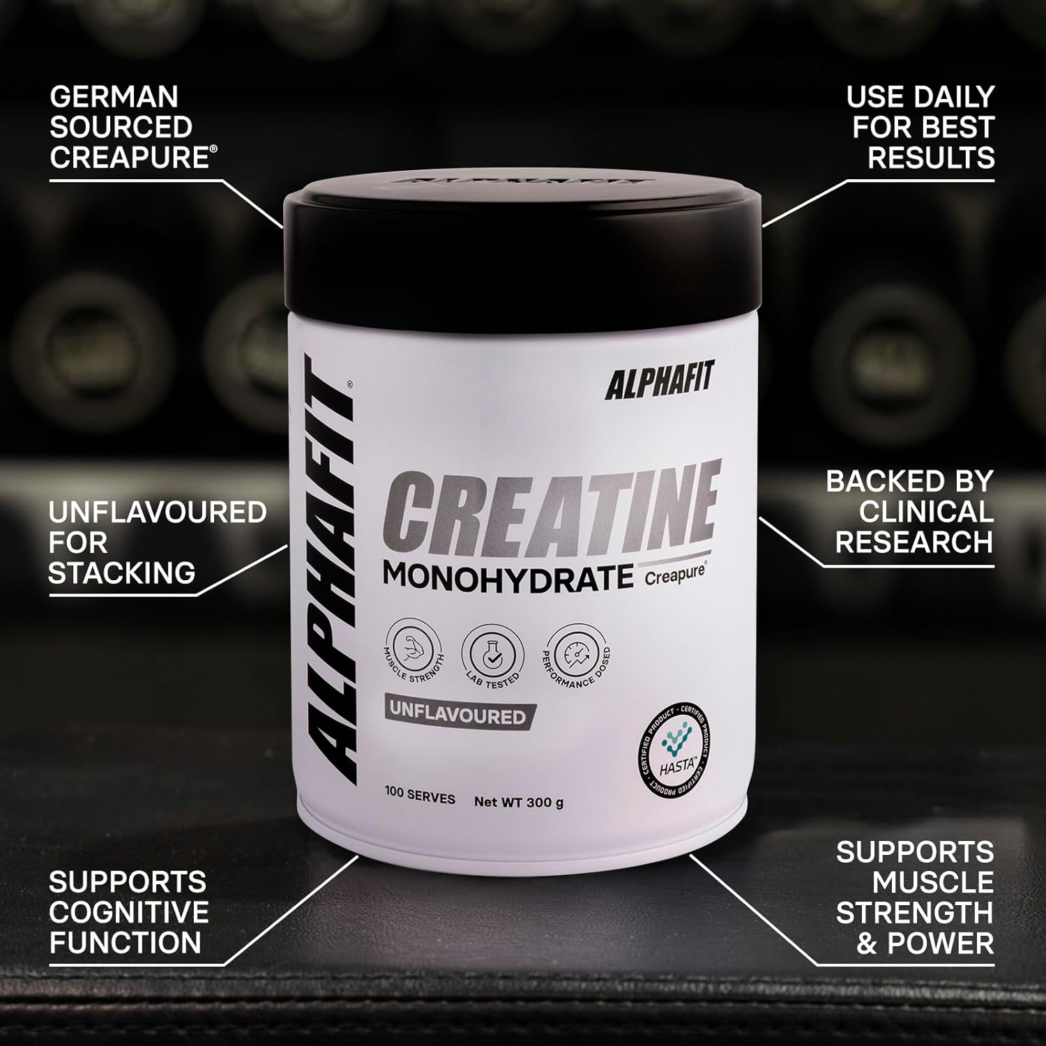 ALPHAFIT Creapure&reg; Creatine Monohydrate Powder, Muscle Growth & Power, Unflavoured, HASTA Certified, 300G (100 Serves) image number 4