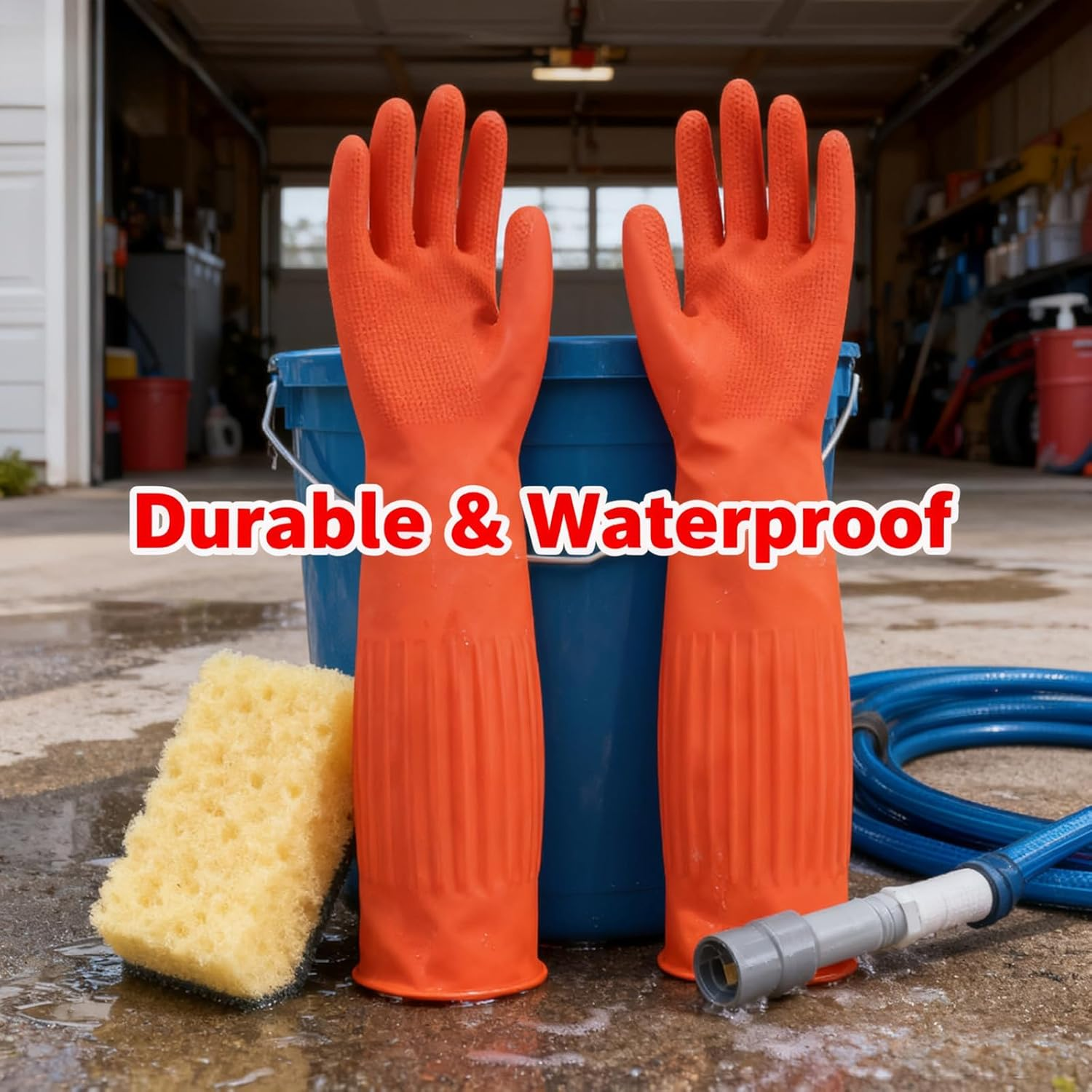 Latex Cleaning Gloves, Reusable Dishwashing Gloves, Soft Kitchen Glove ，For Dishwashing and Household Cleaning(Red)） image number 6